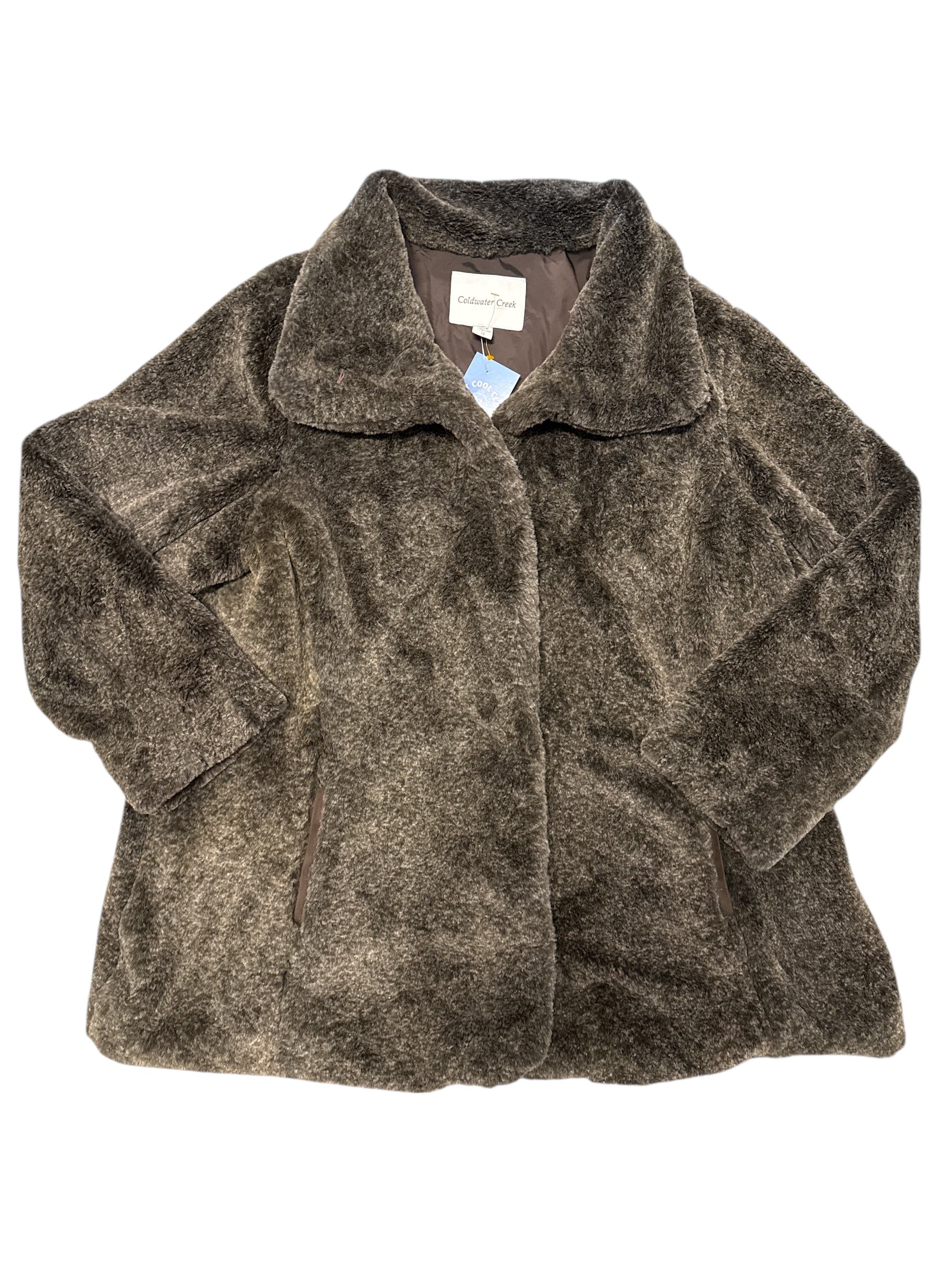 brown coldwater creek soft fur coat, 3x