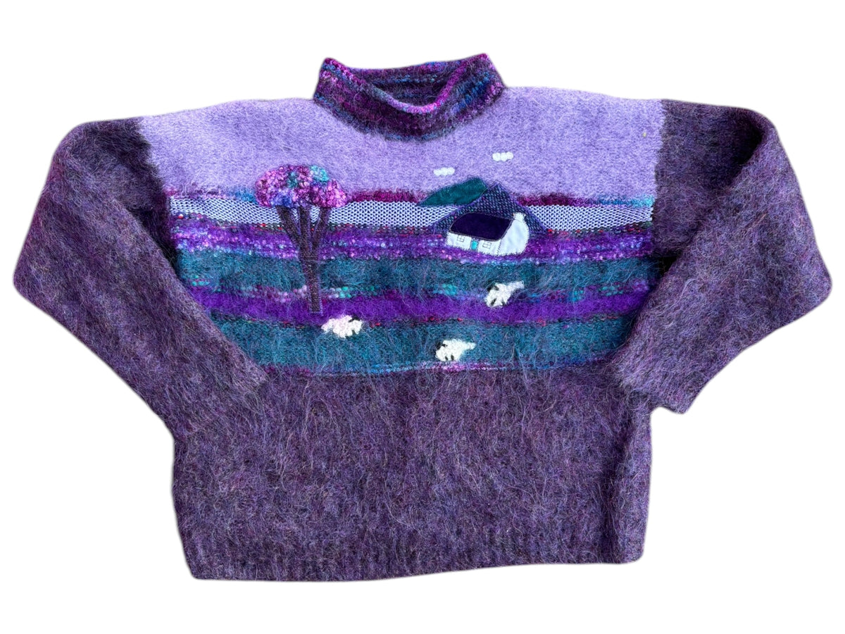 purple multi  vtg sheep landscape sweater
