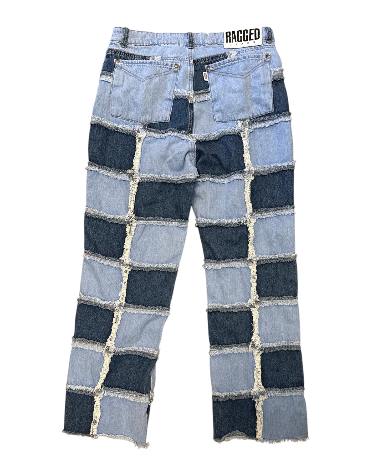 Light and dark wash  Ragged  Checkered frayed jeans , 32