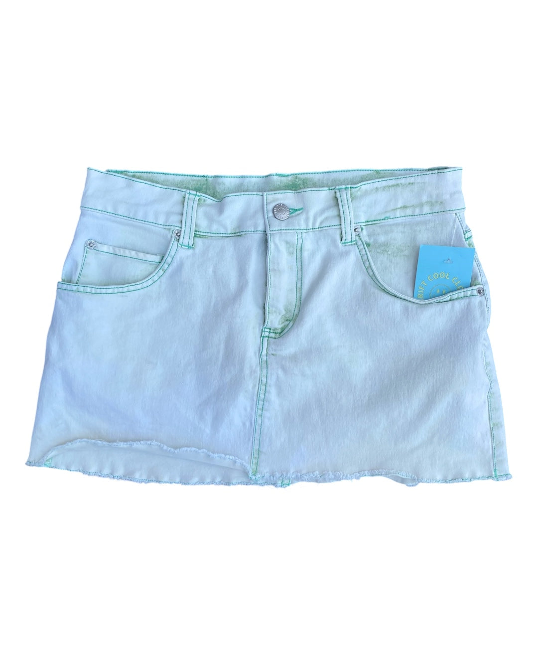 white green bdg acid wash mini skirt, m