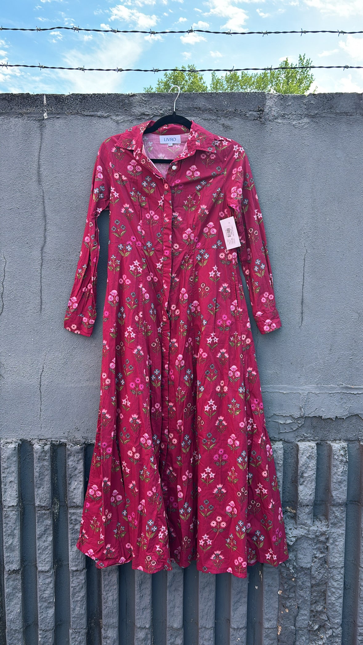 magenta livro floral collar maxi dress, xs
