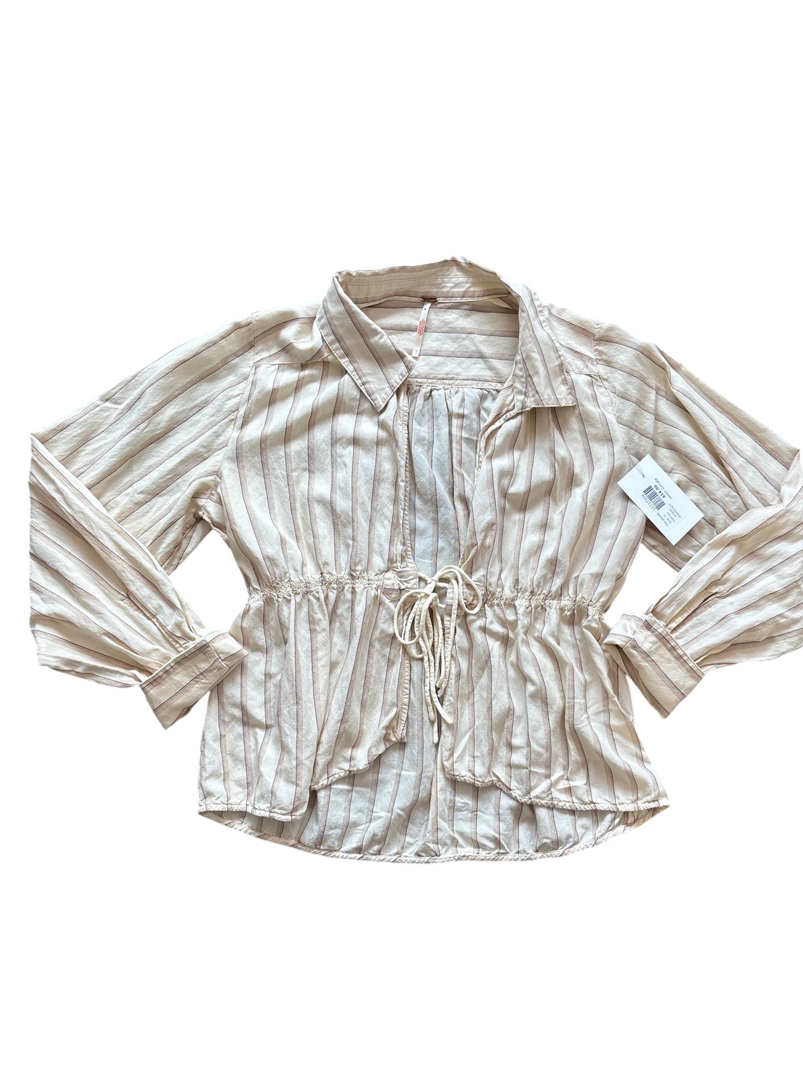 cream pink free people striped drawstring ls, m