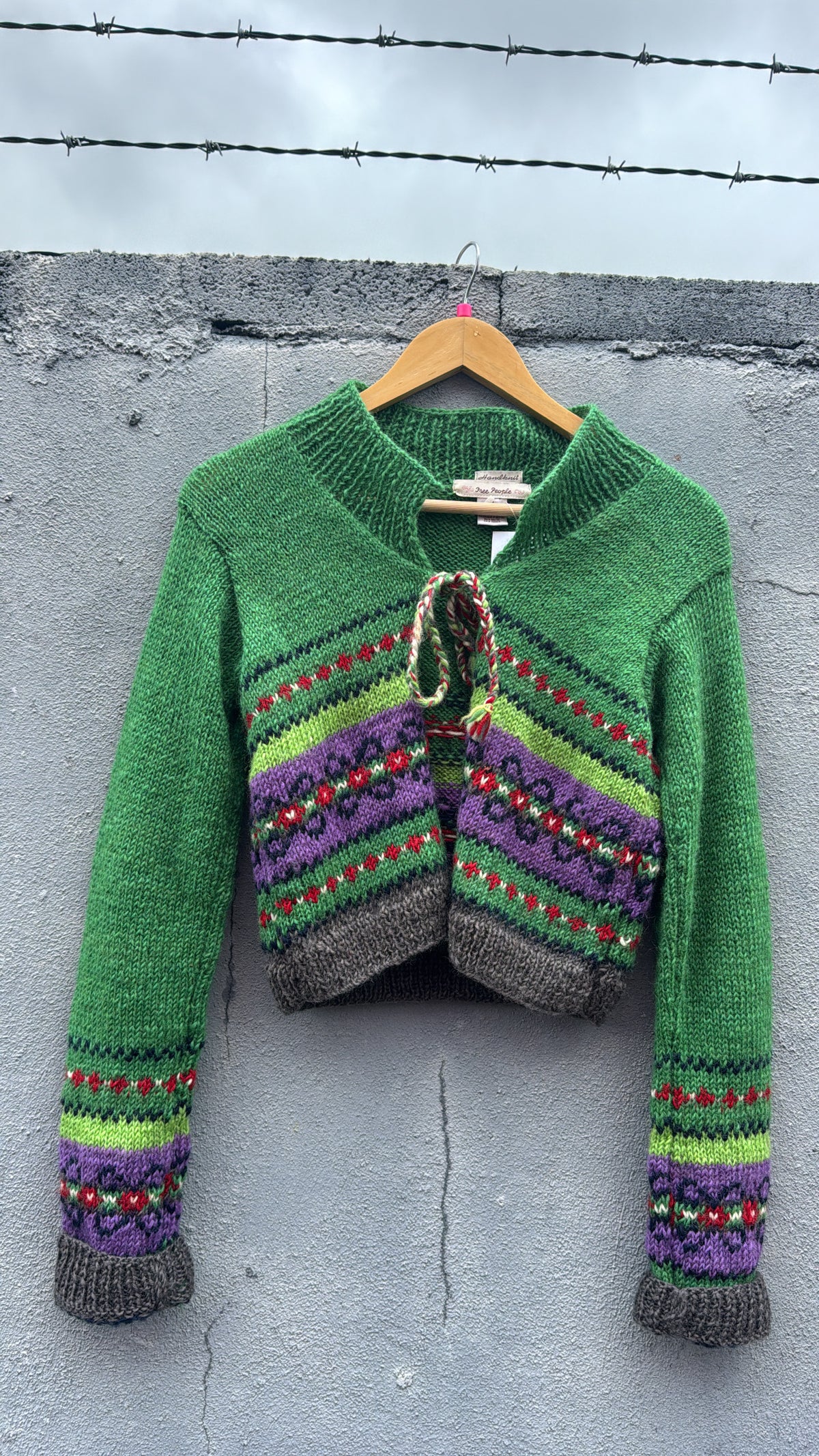 green free people knit wool 100% sweater, m fits like s