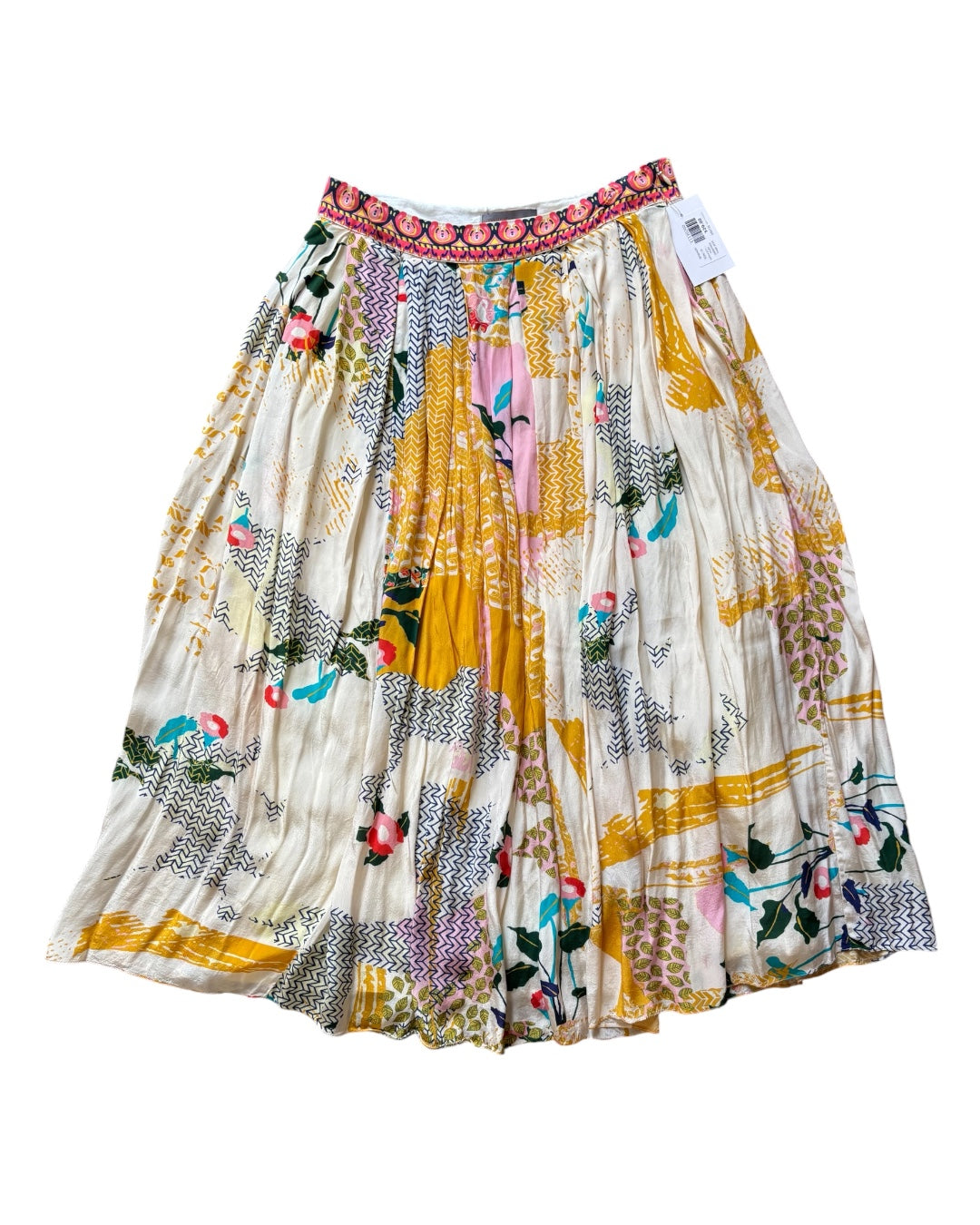 yellow pink teal cream bhanuni multi patterned maxi skirt, m