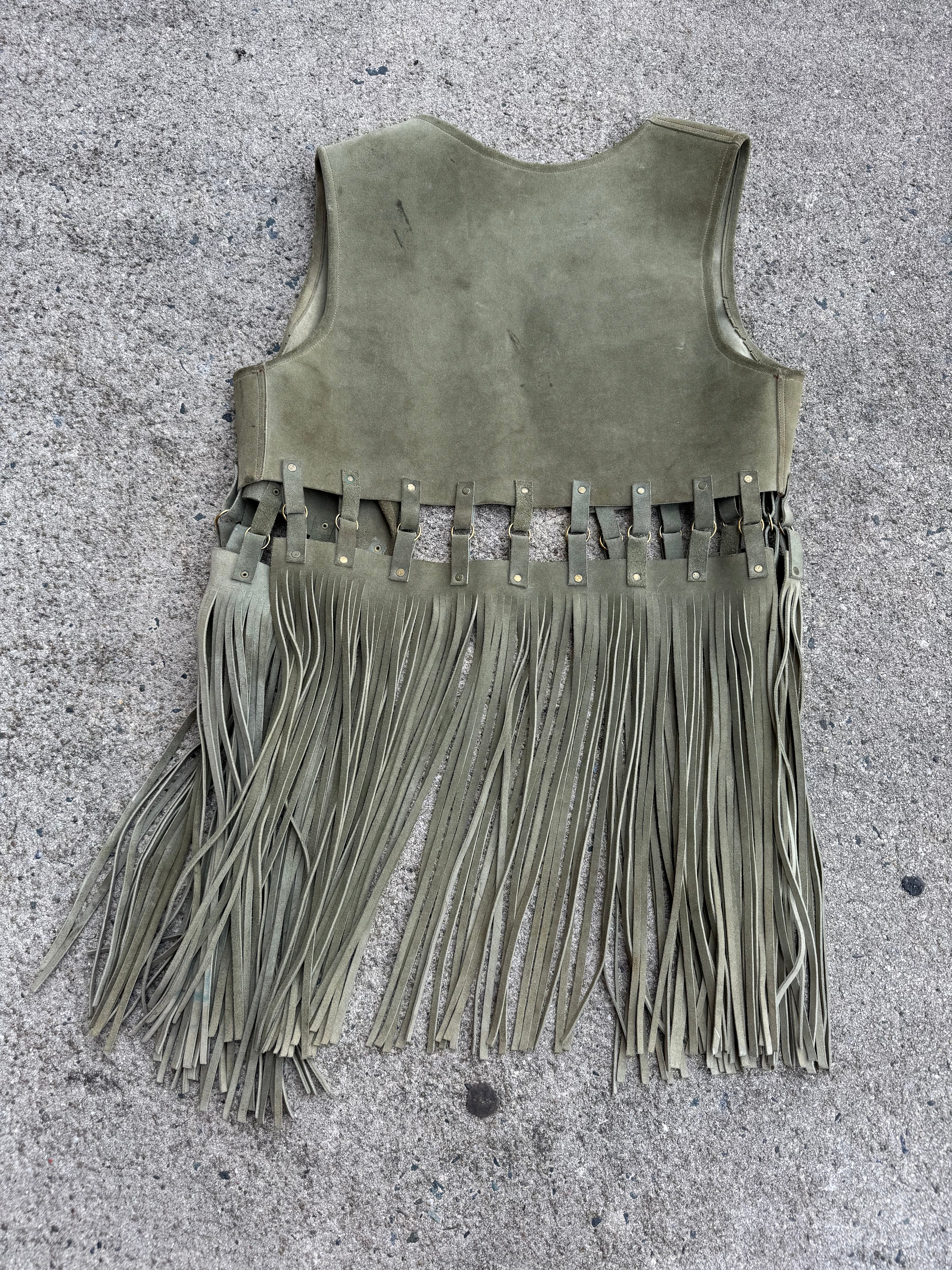 green  leather vest w fringe