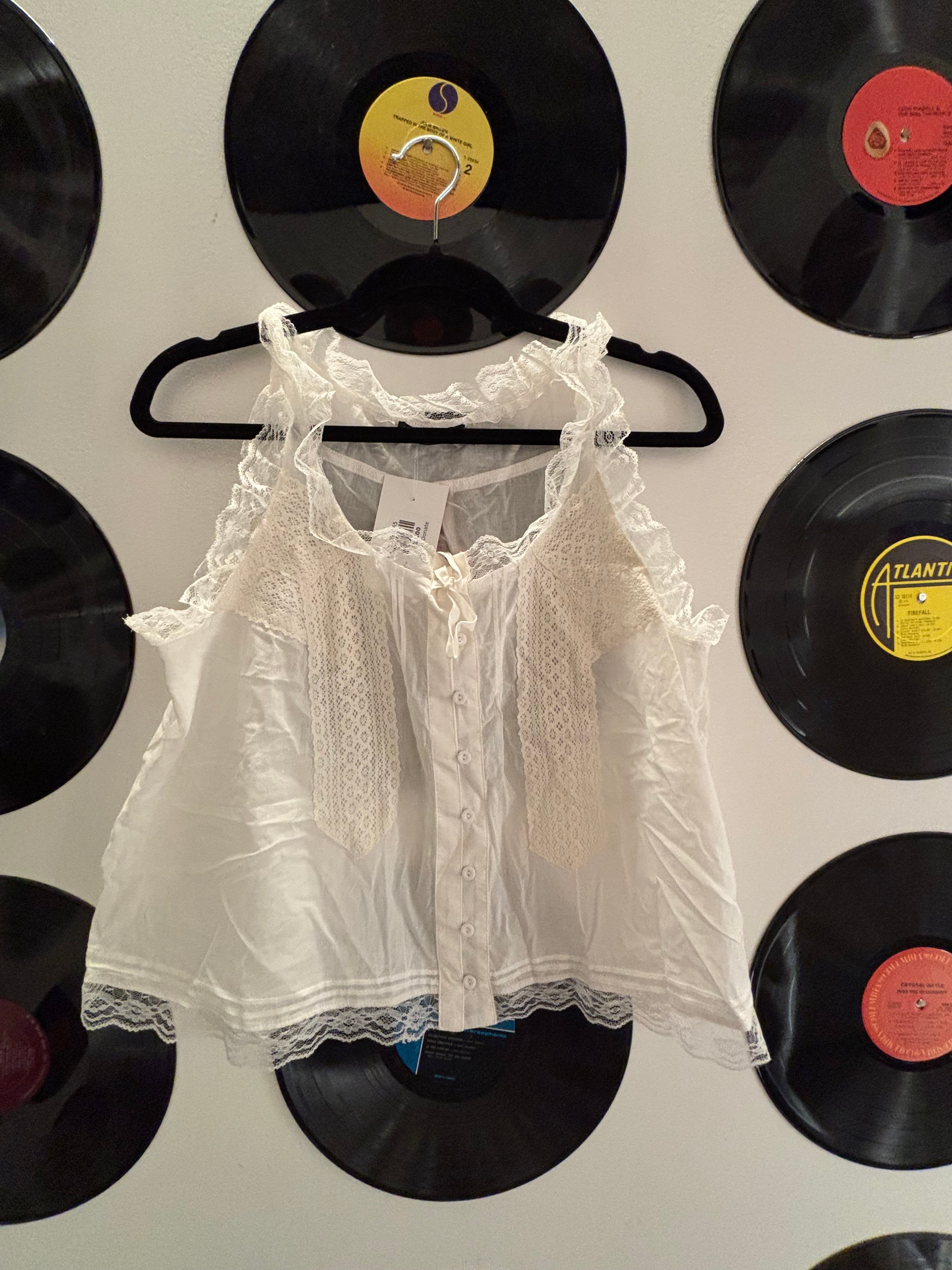 white emerson lang lace ruffle cami, s