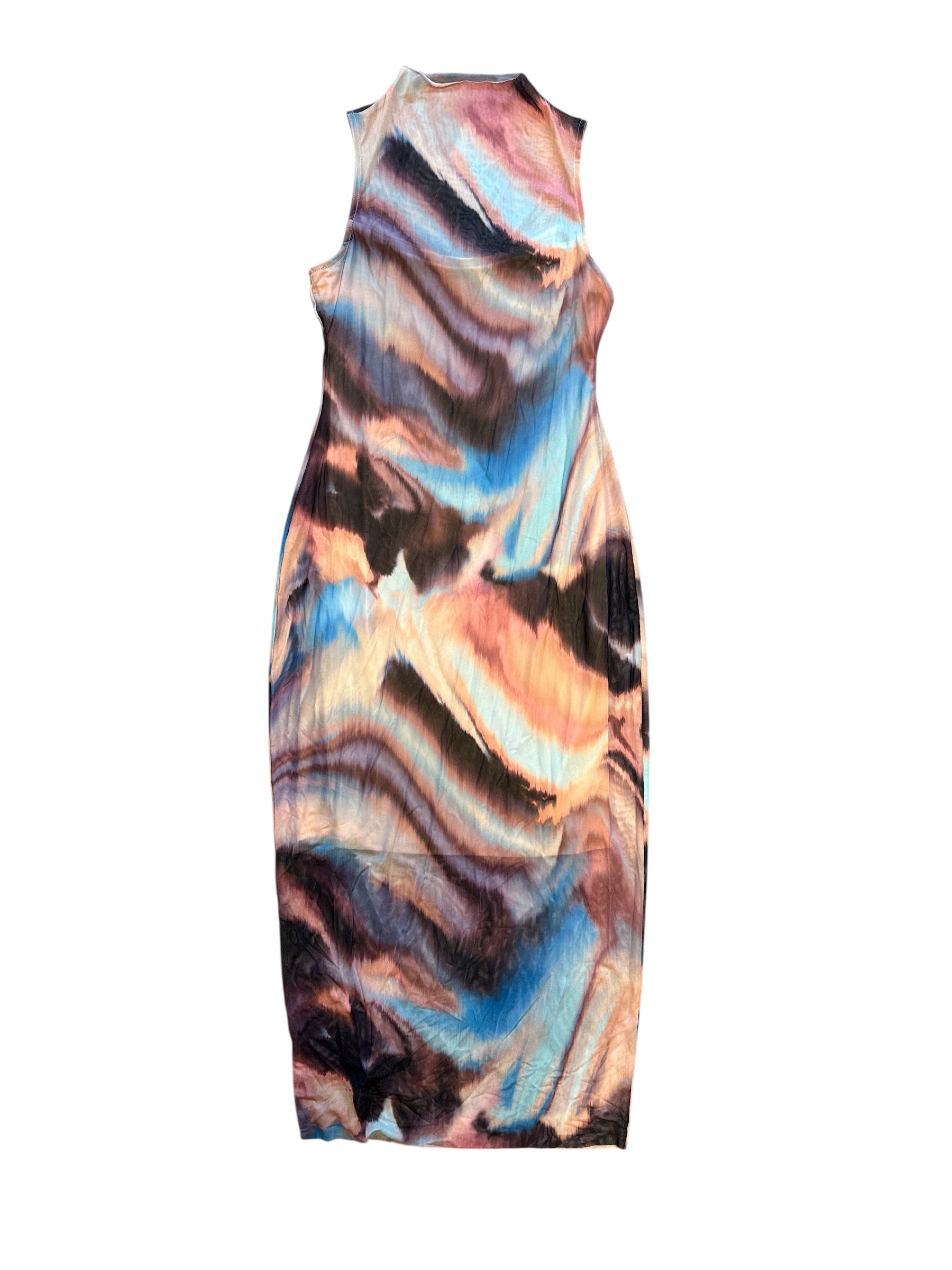 blue and brown steve madden watercolor maxi dress, S