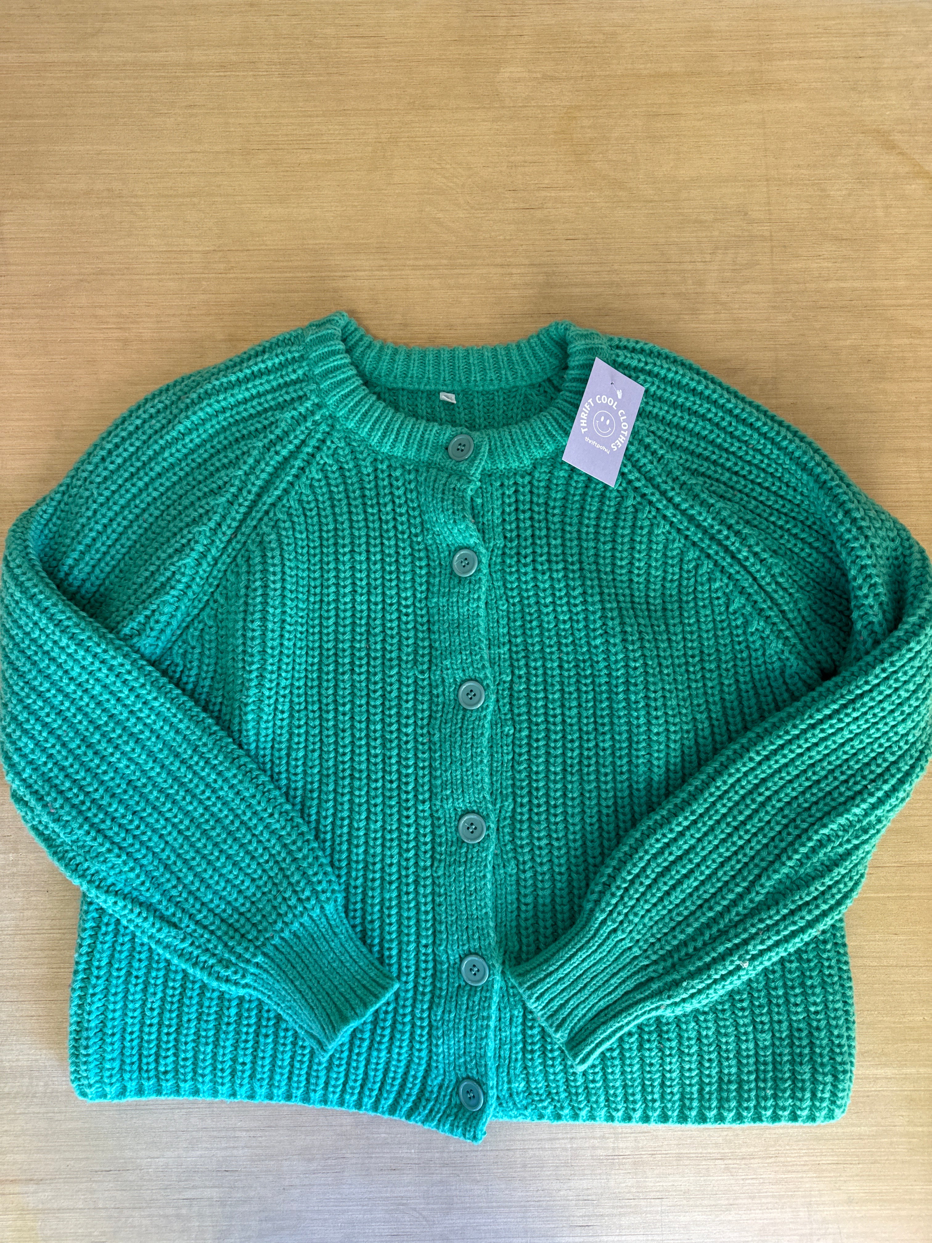 green  chunky sweater cardigan, xl