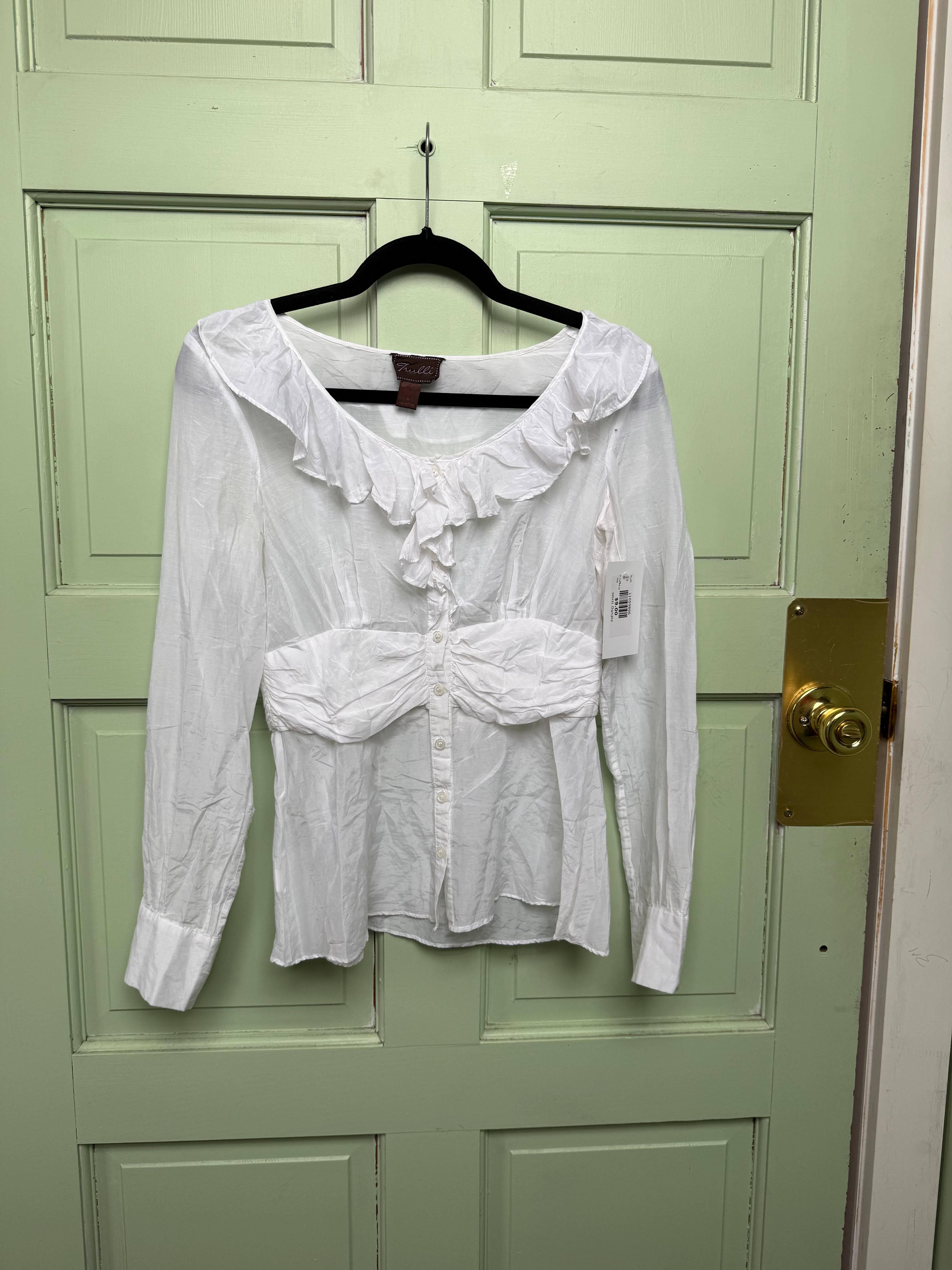White Trulli Mesh ruffle ls top, S