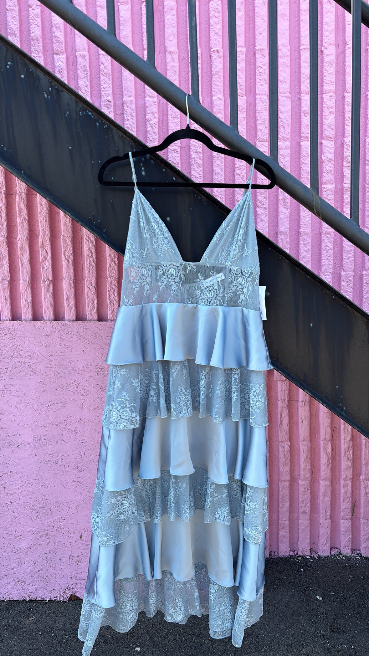 blue weworewhat satin layer lace dress, 16