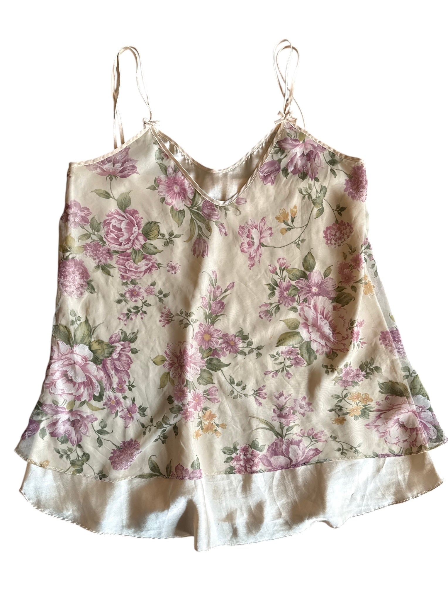 Cream pink Dentelle Floral mesh cami slip, L