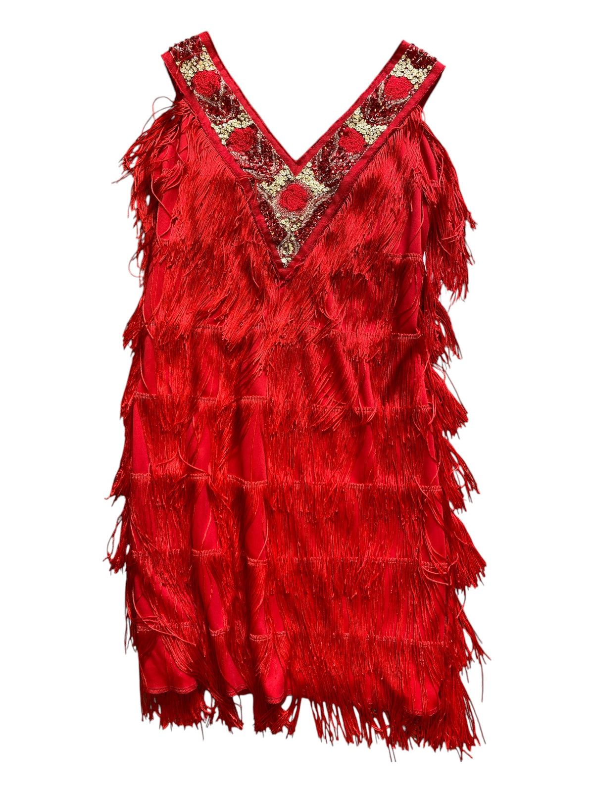 Red Dreamgirl fringe flapper dress, S