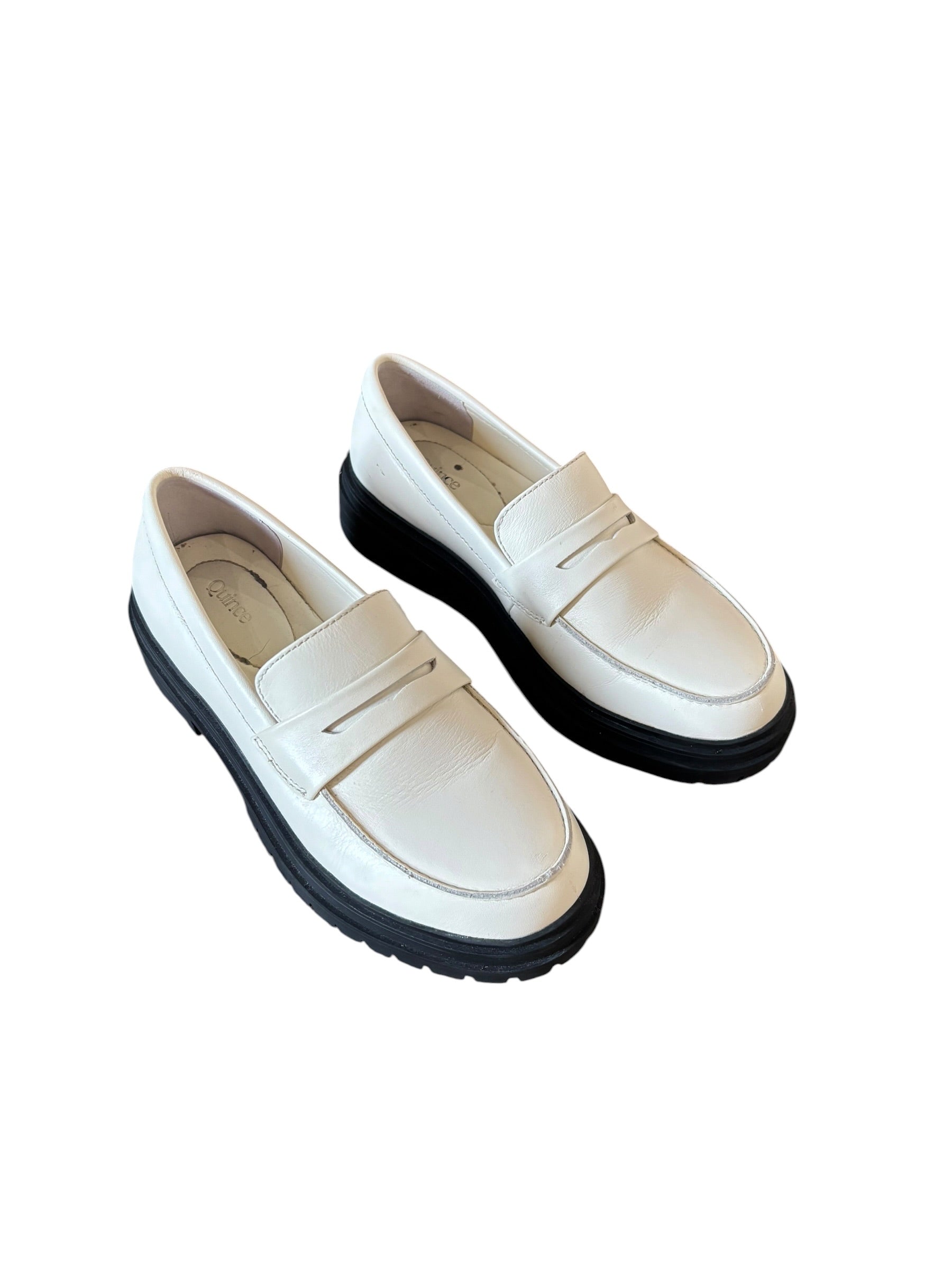 white black quince platform loafers, 6.5