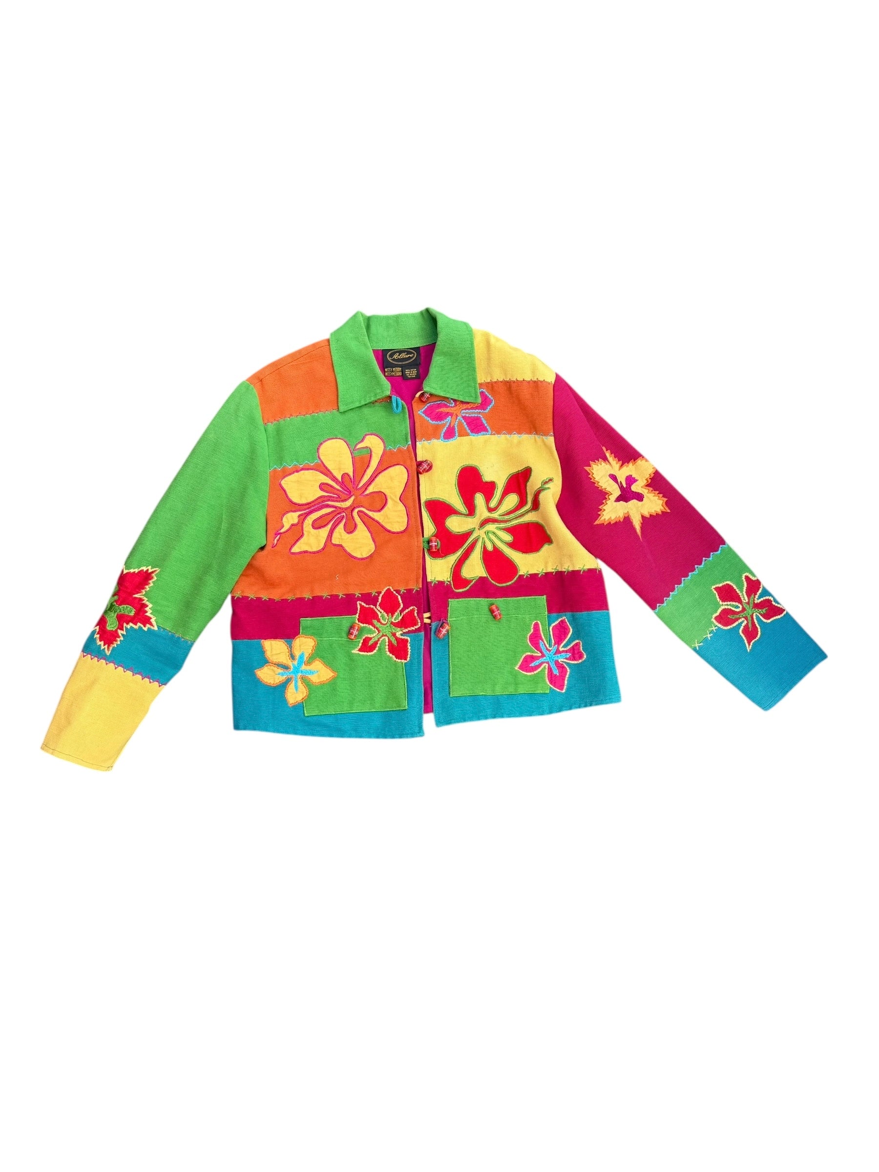 green orange red yellow allure color block floral light jacket, m