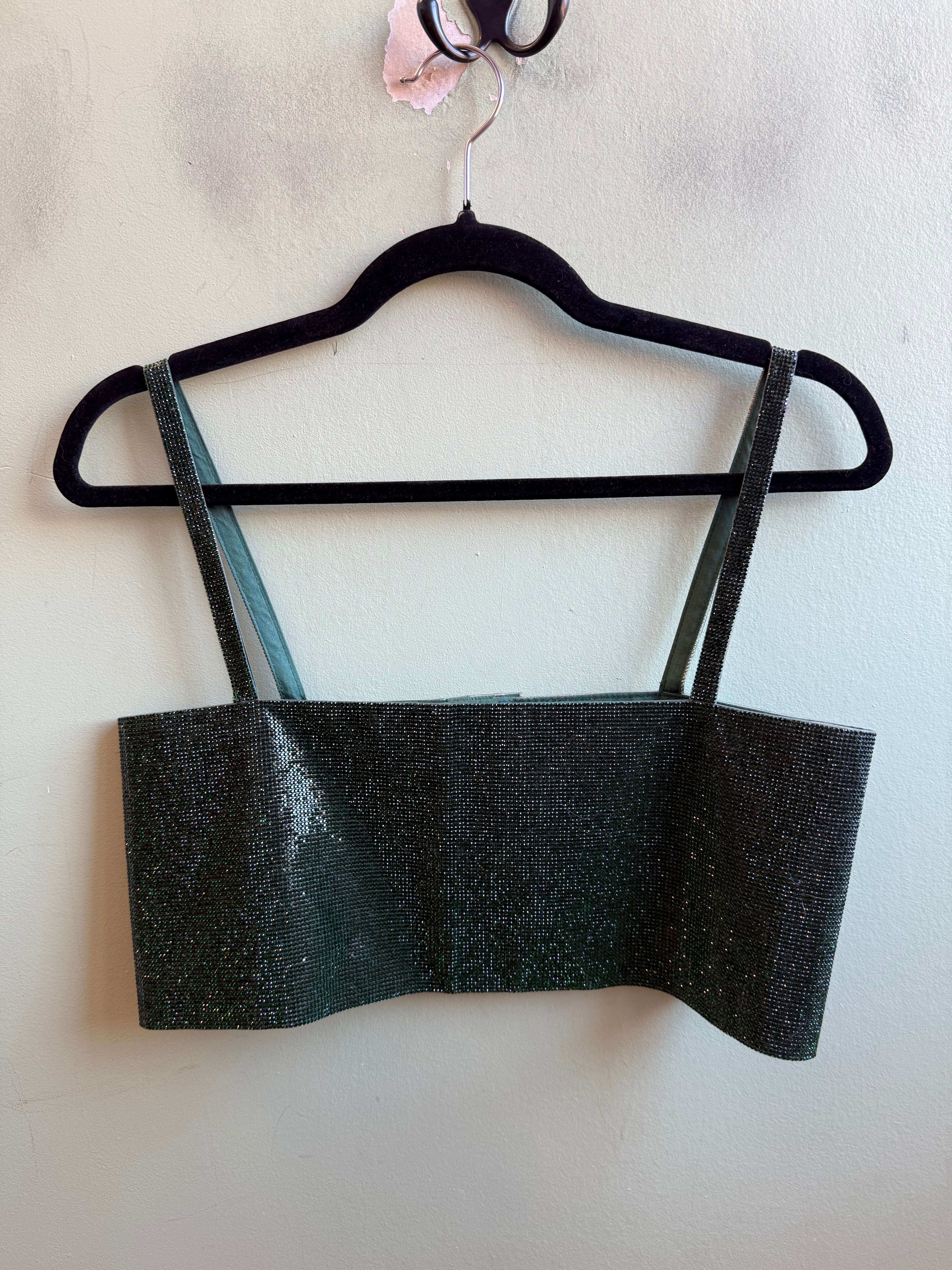 green 12th tribe sparkle beaded crop tank, S
