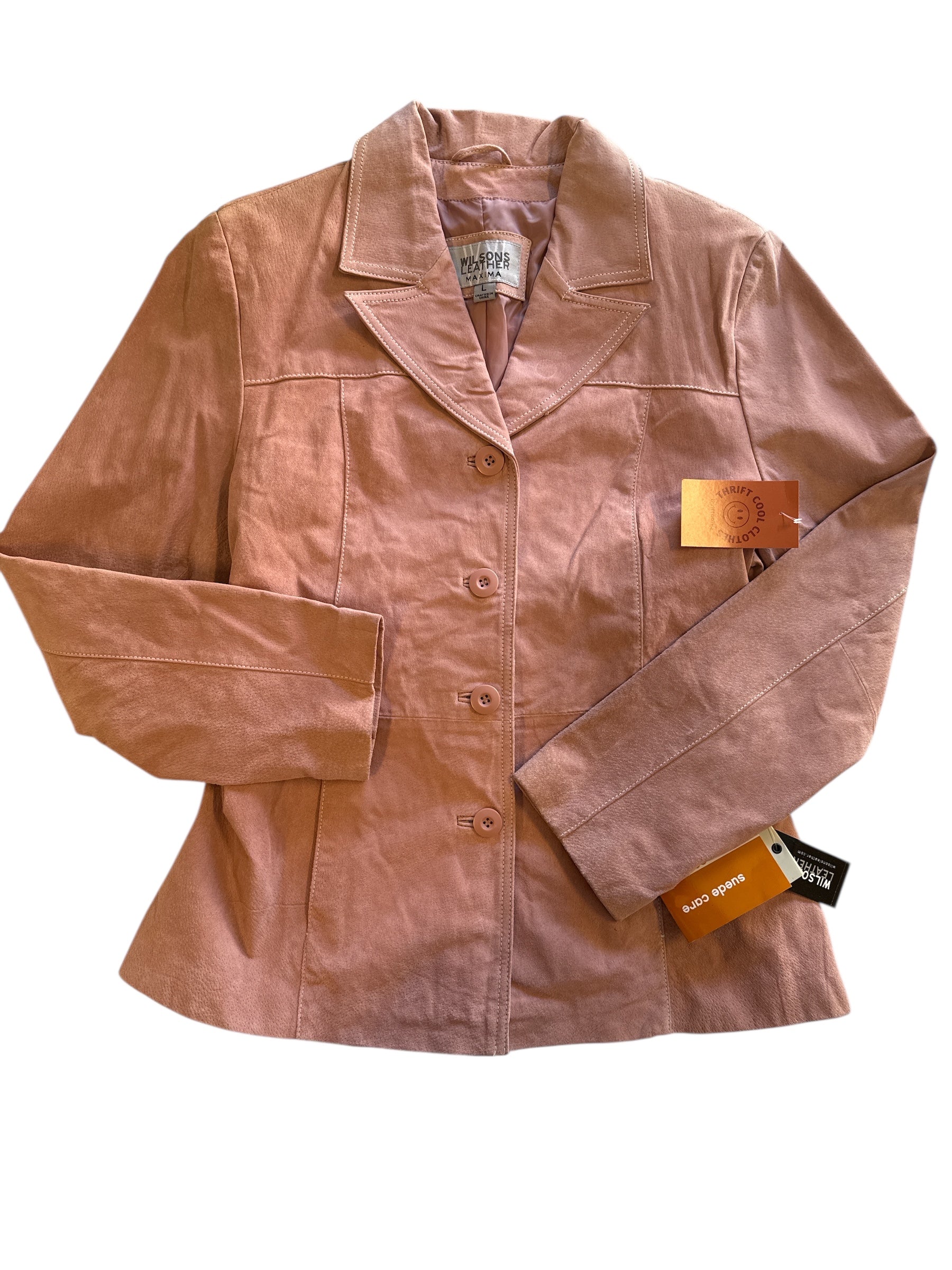 pink wilsons suede coat, L