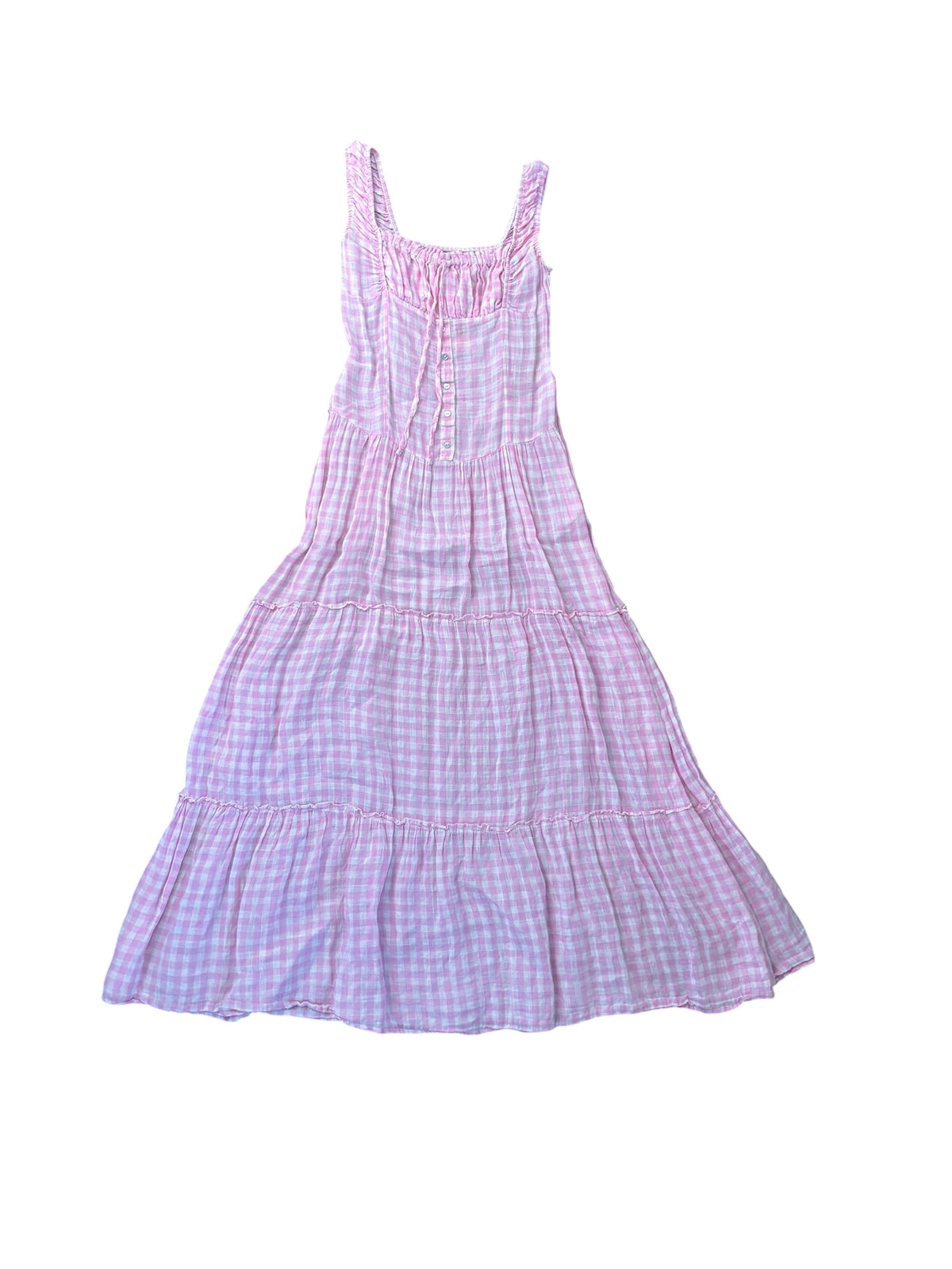 pink white frankies bikinis gingham milkmaid dress, m