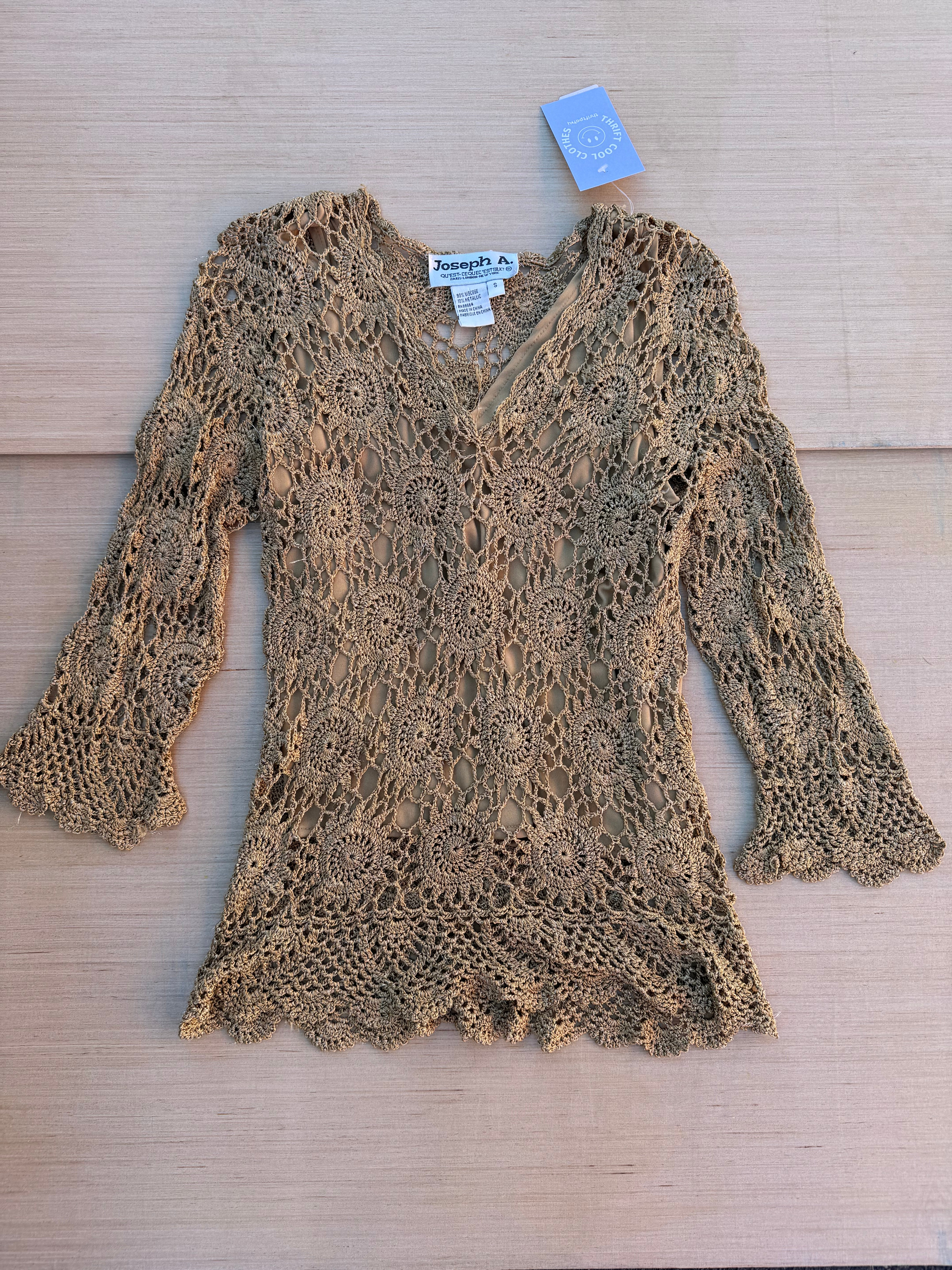 gold joseph a sparkle crochet top, s