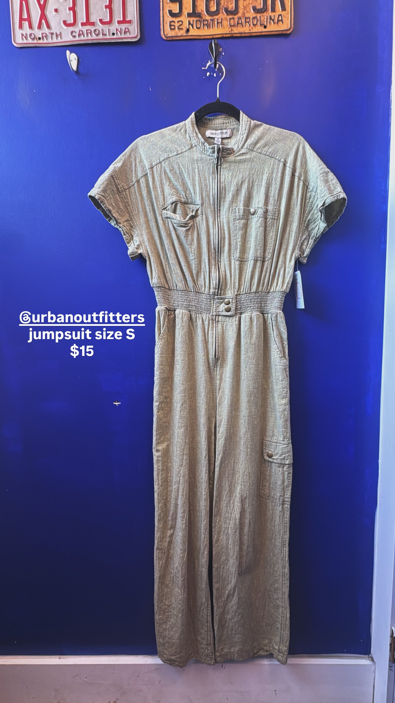 green urban outfitters linen ish boiler suit, s
