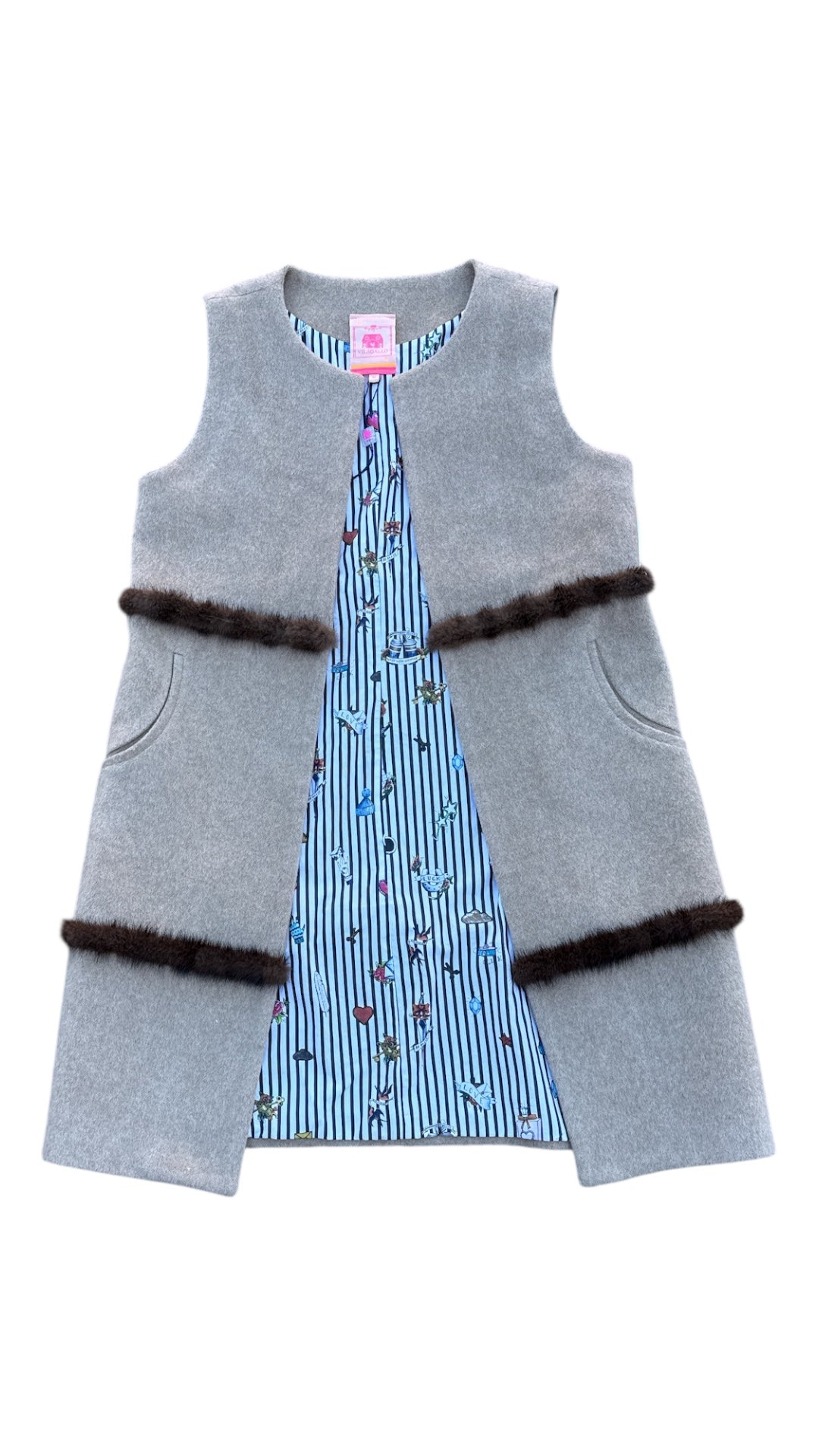 brown vilagallo wool blend vest with fur stripes, 42