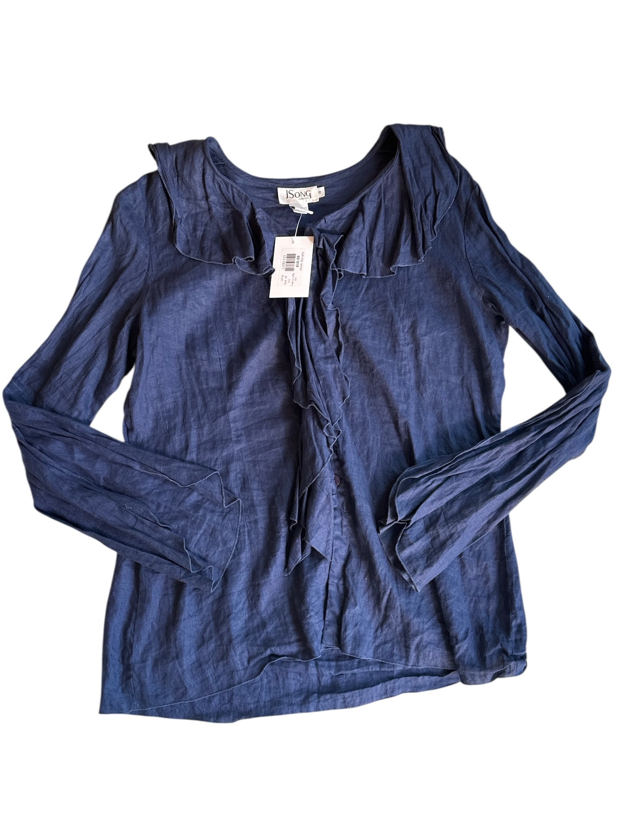blue jsong linen ls ruffle top, 18
