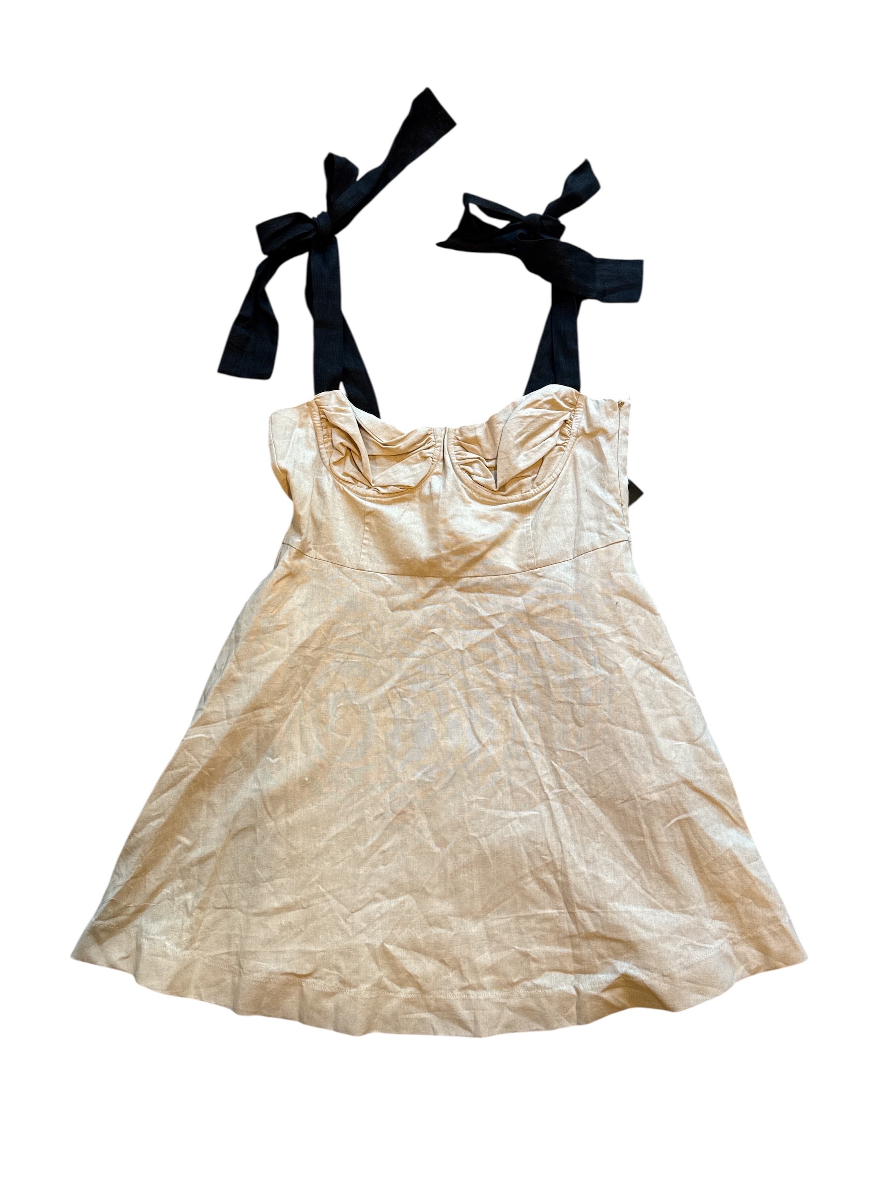 Tan black Zara Linen mini dress nwt, L