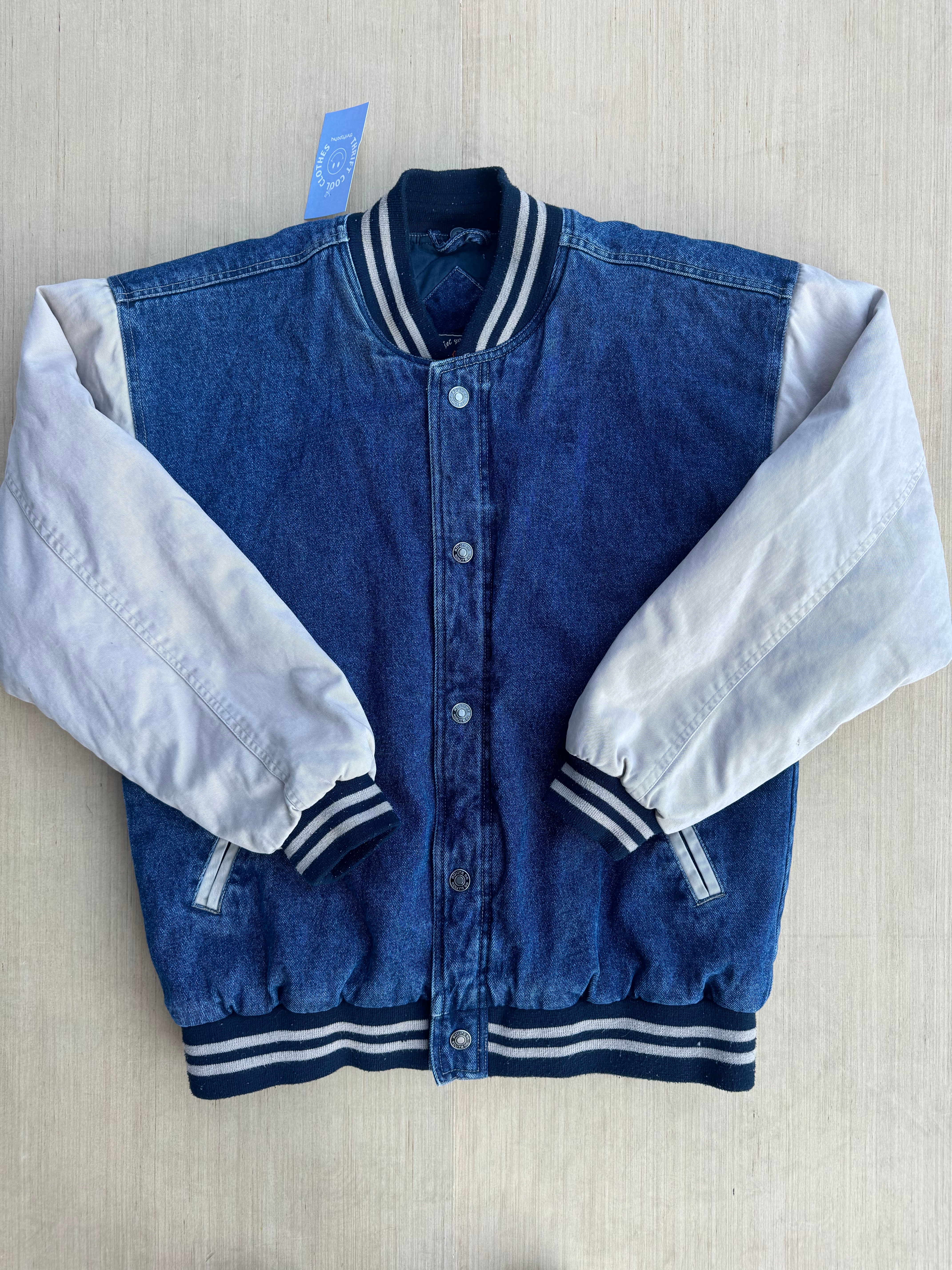 blue route 66 denim letterman, s
