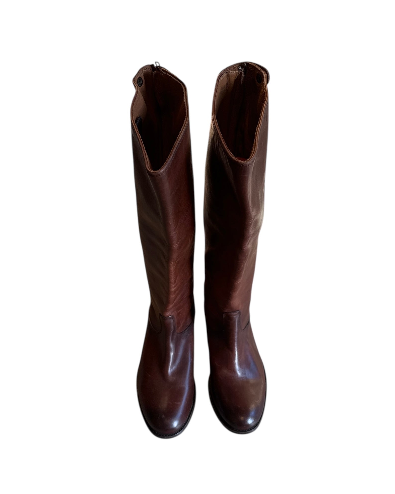 brown frye leather boots, 6
