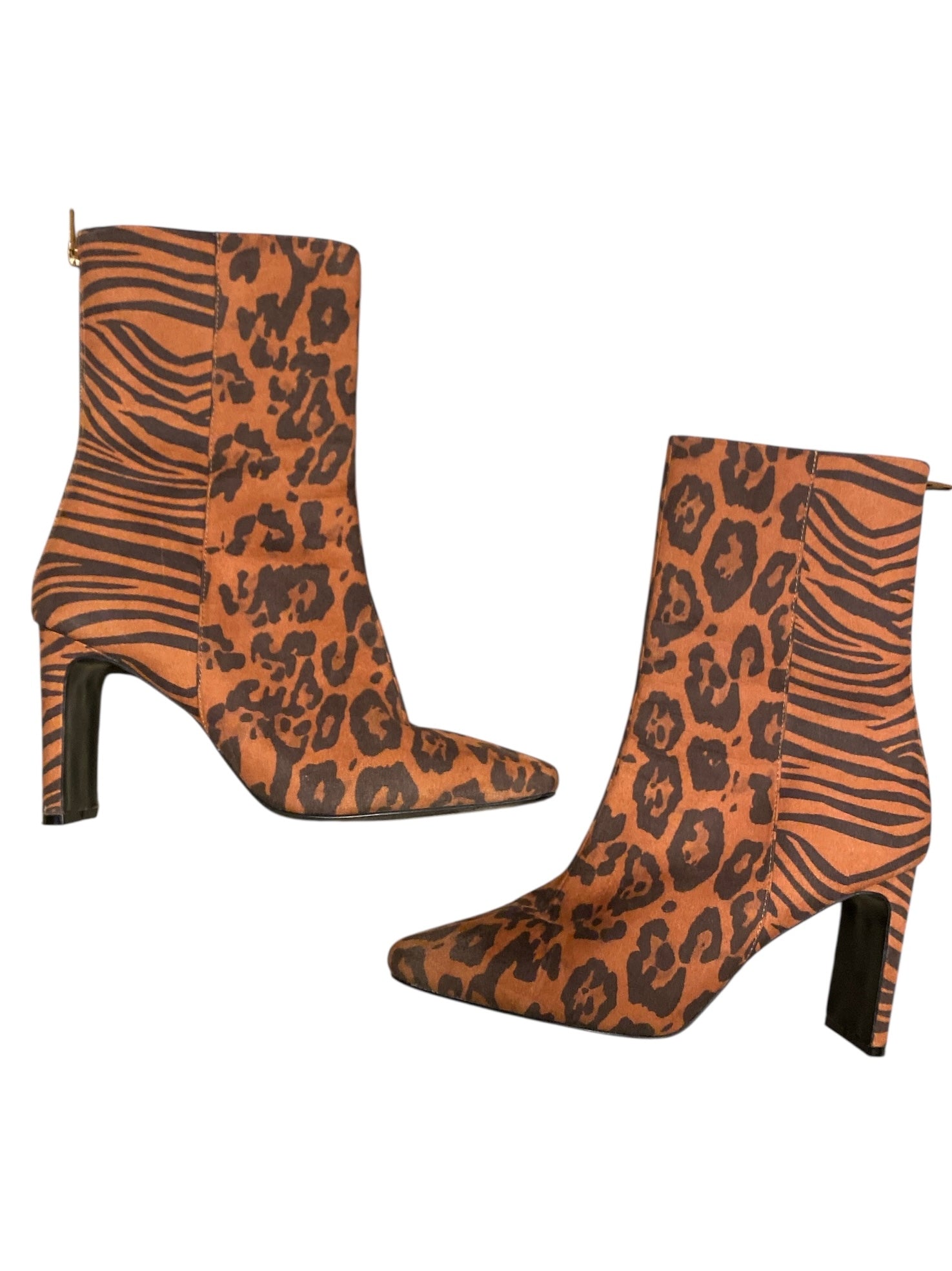 brown black  animal print short boots, 6