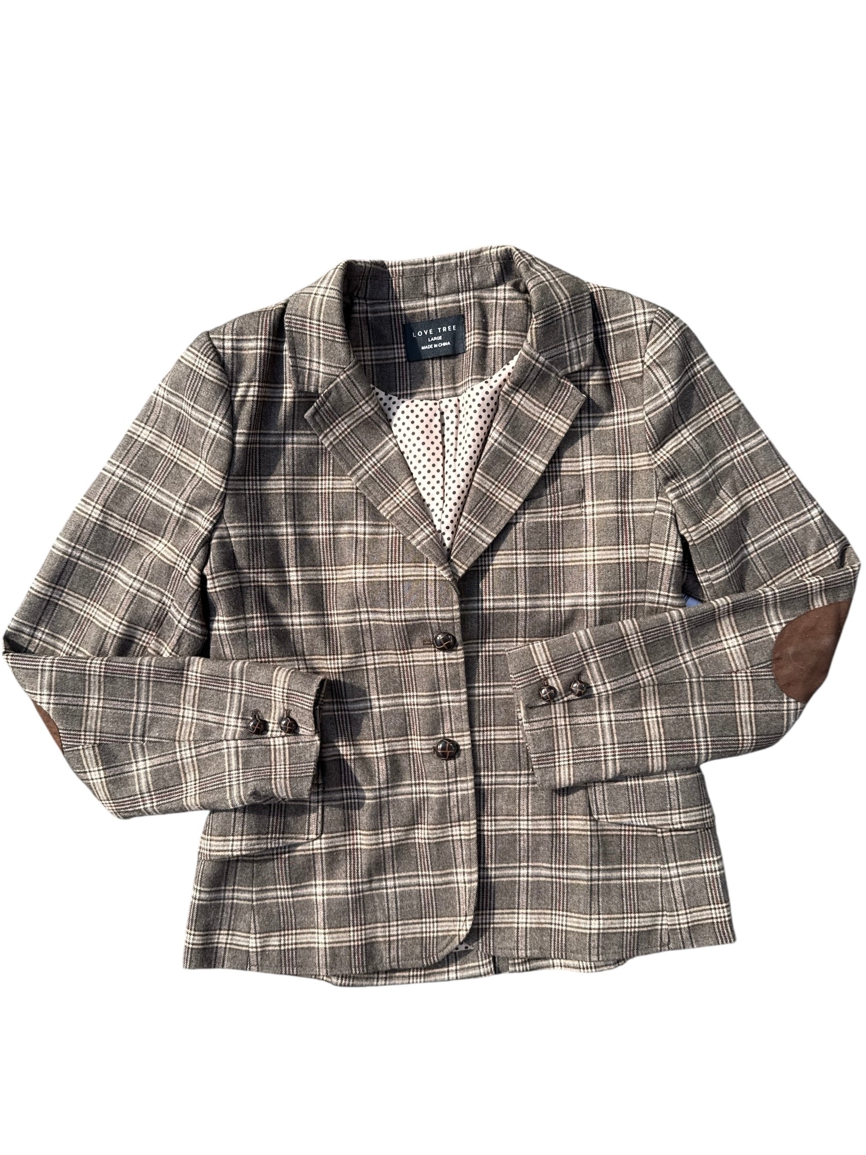 Brown Love tree Plaid blazer, L