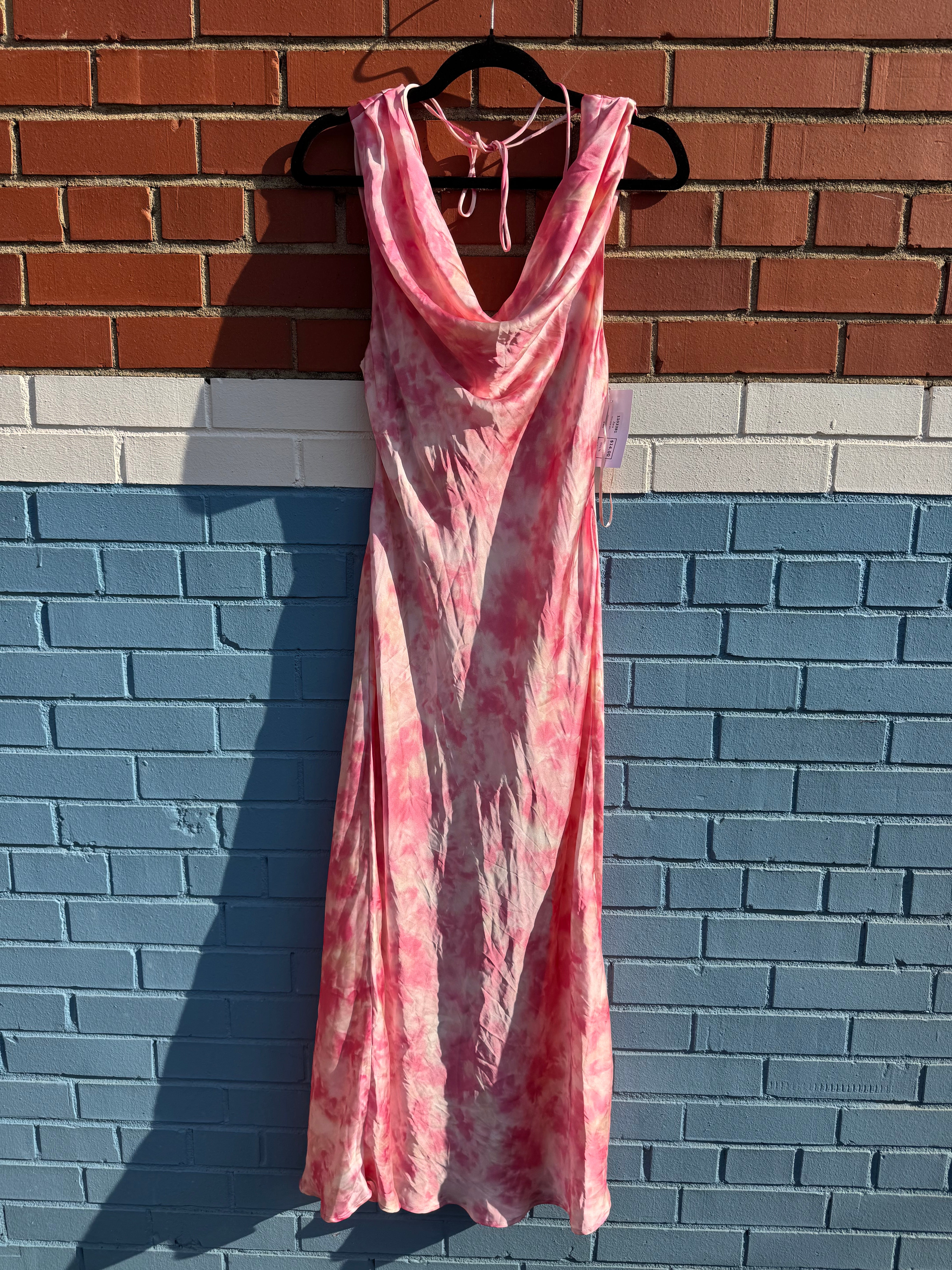 Pink and white Zara cowl neck maxi dress, xs