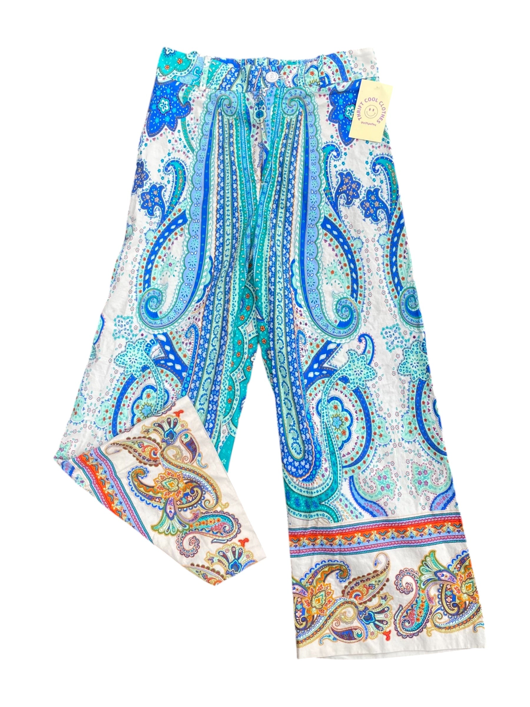 Green blue Zara Paisley cotton pant, S