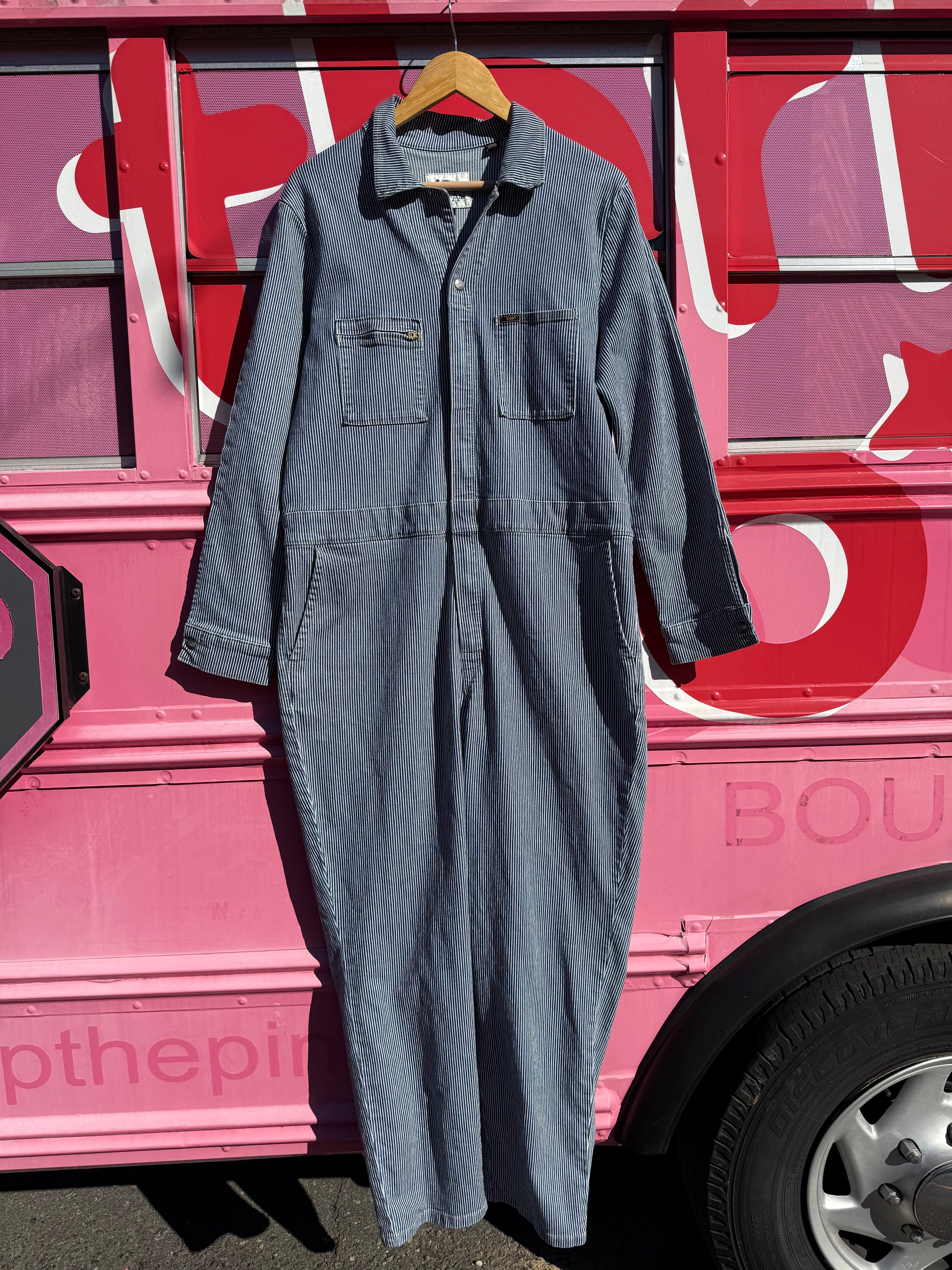 blue white lee pinstripe ls coveralls, xl