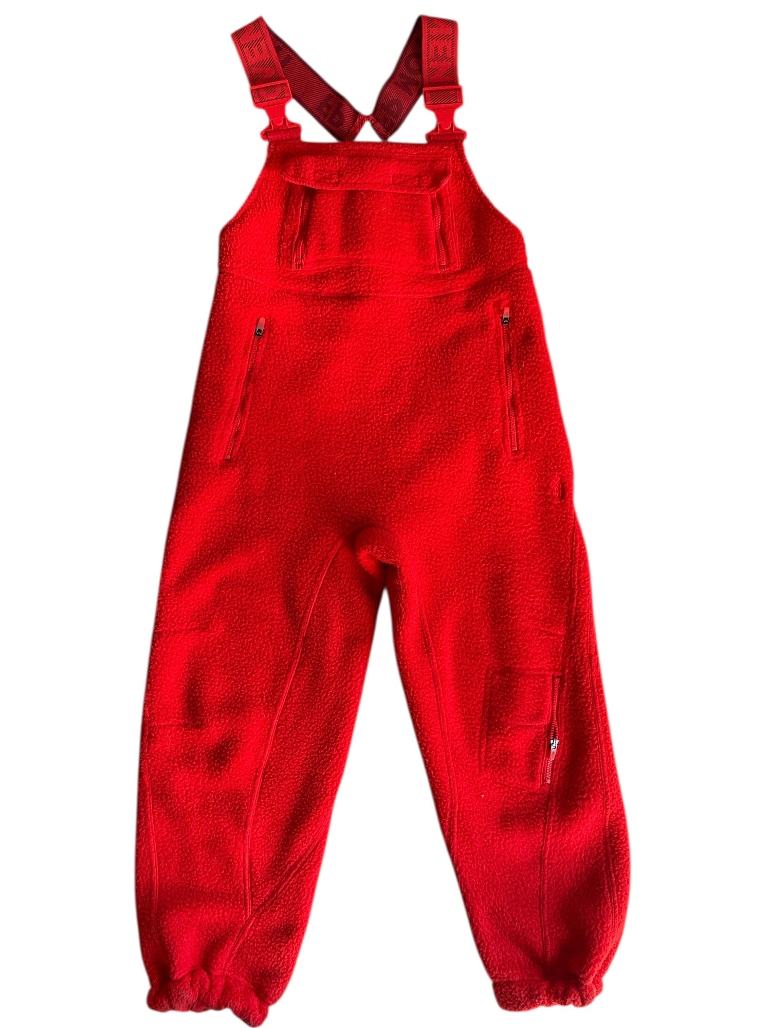 red free people fleece overalls, xs