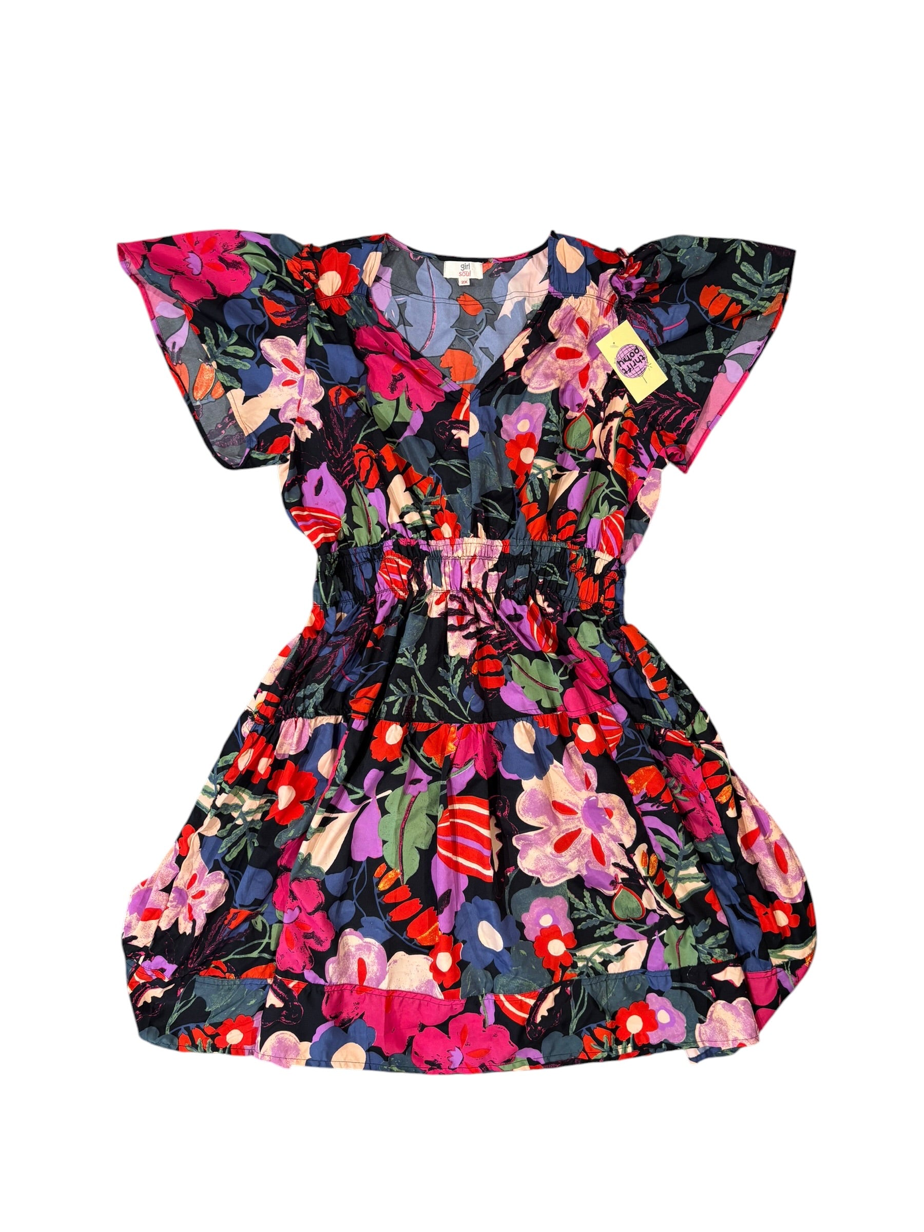 Black purle orange Girl soul Floral v neck aline dress, 2x