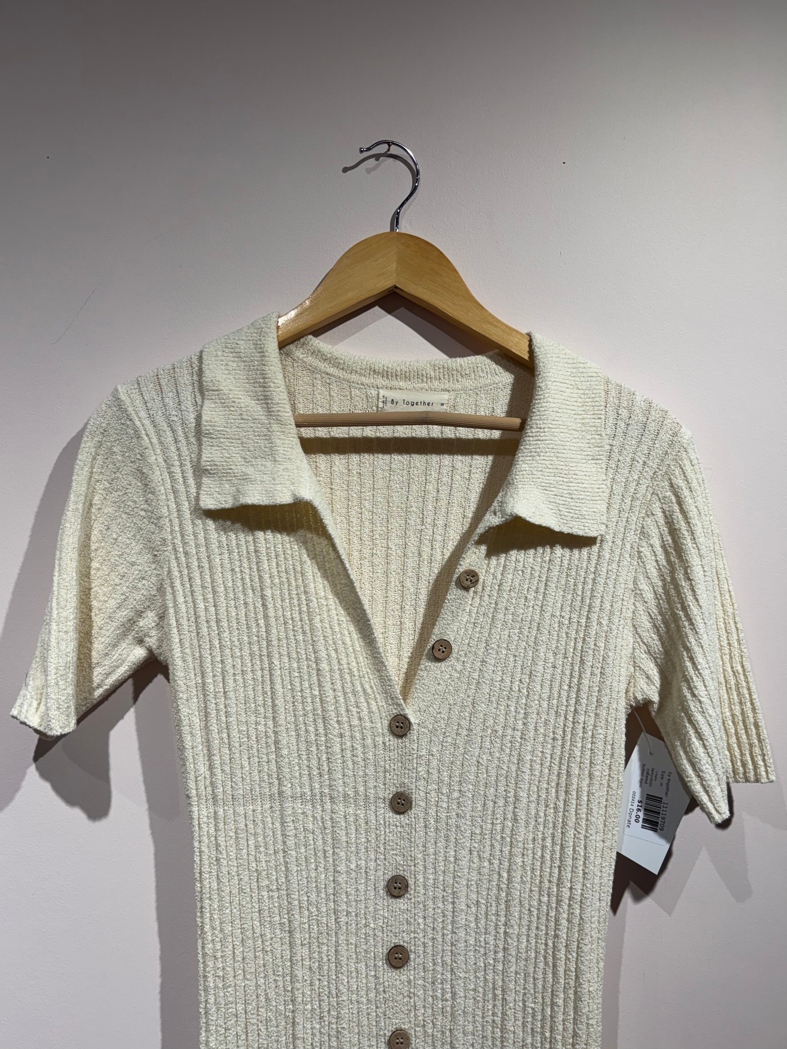 cream by together terrycloth collared button maxi, m