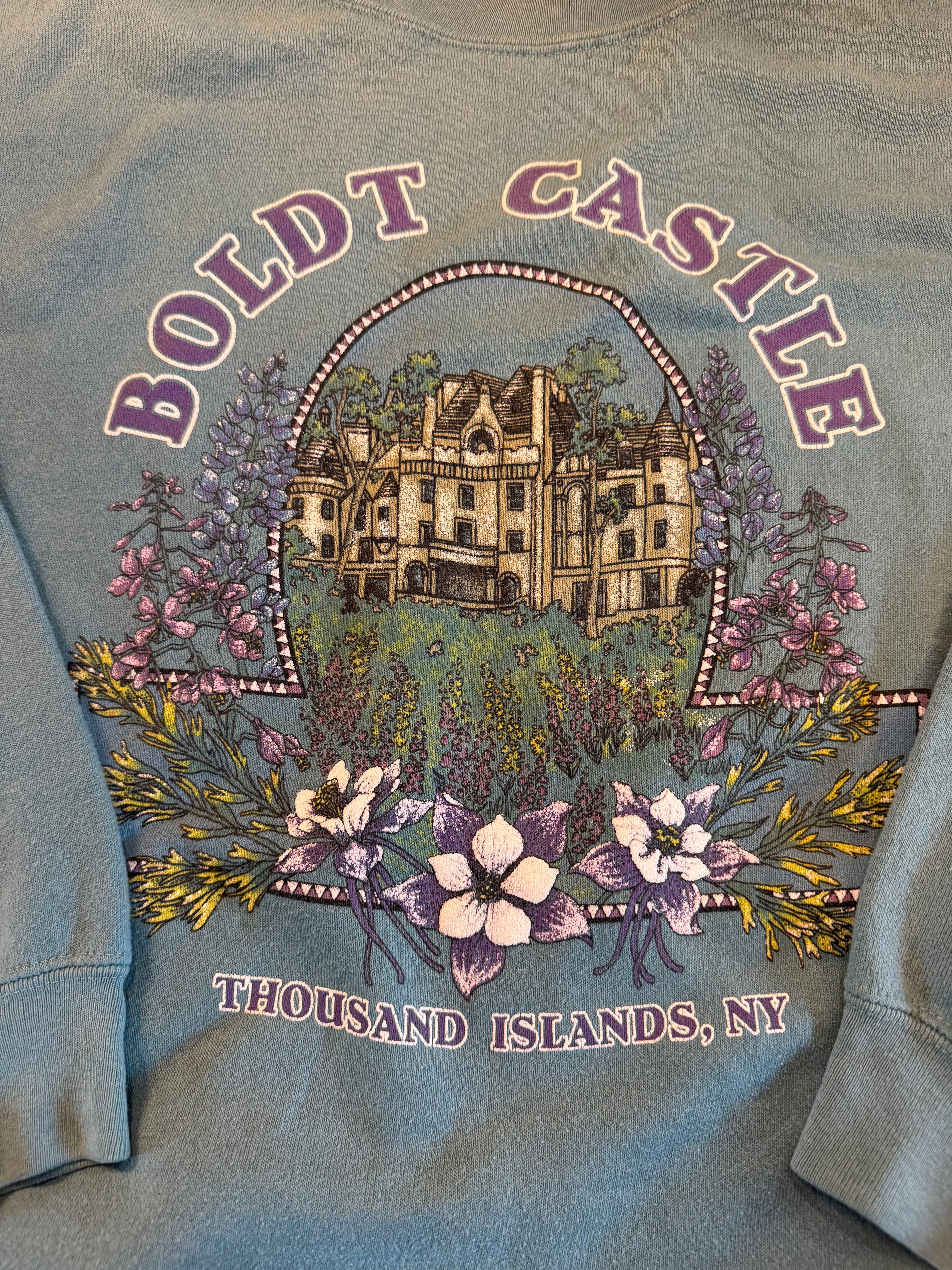teal alore vtg 80s boldt castle crewneck (made in usa), L