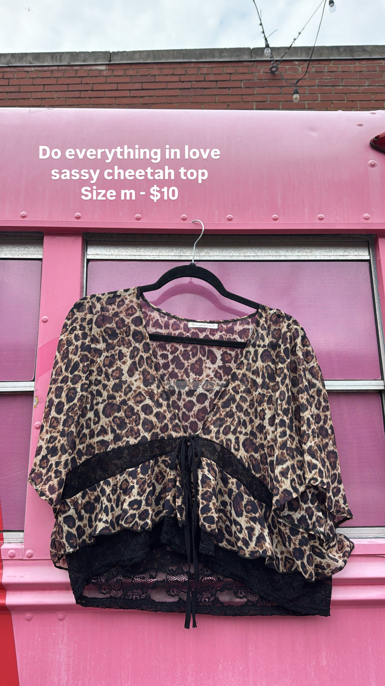 brown black do everything in love cheetah sheer ss blouse, n