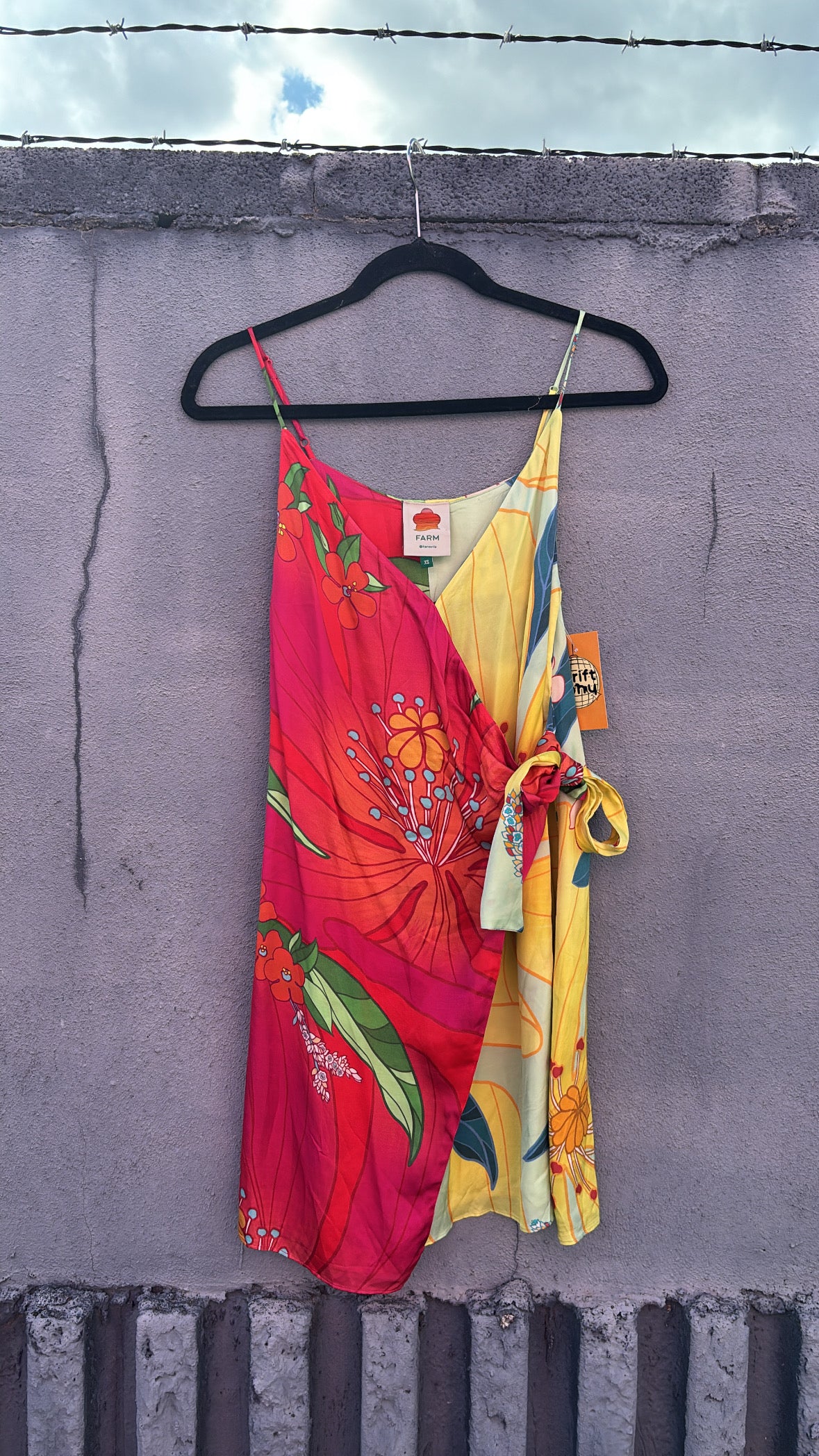 red yellow green farm rio floral tie cami dress, xs