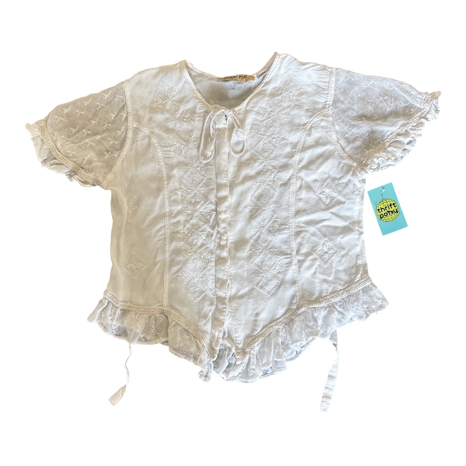 white l'pogee ruffle button ss top, free size