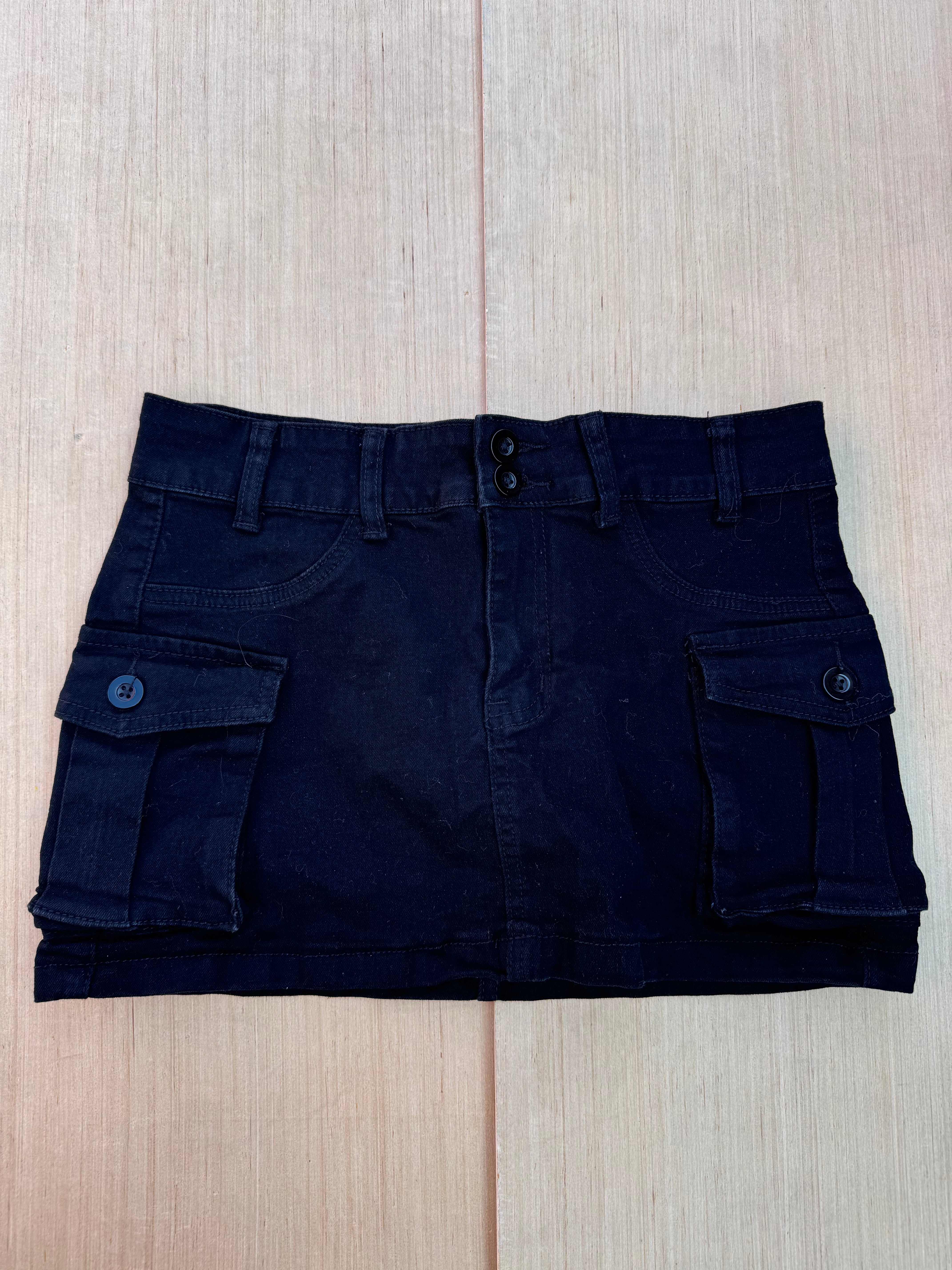 black  micro cargo skirt, S