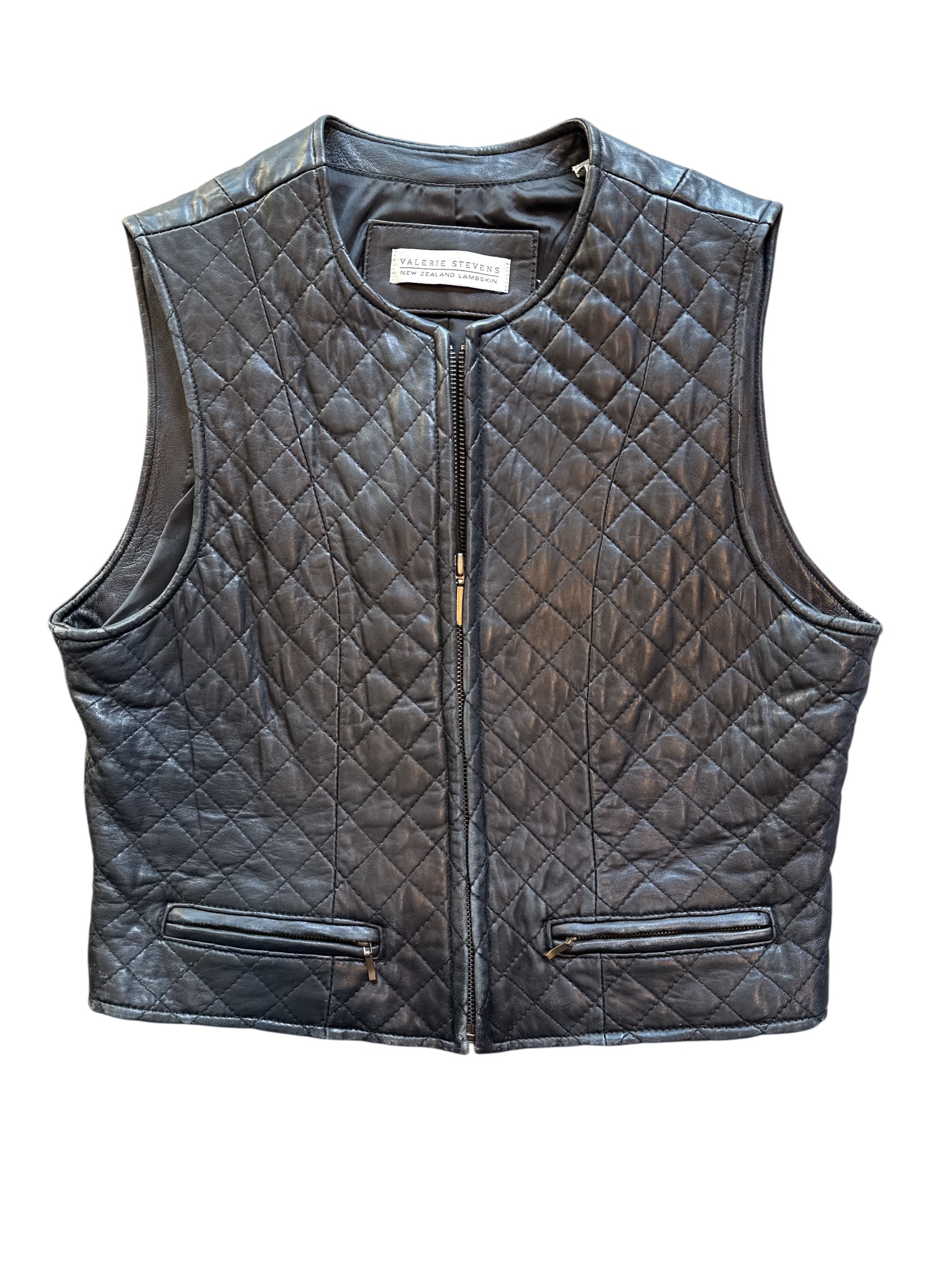 black valerie stevens quilted leather vest, 8