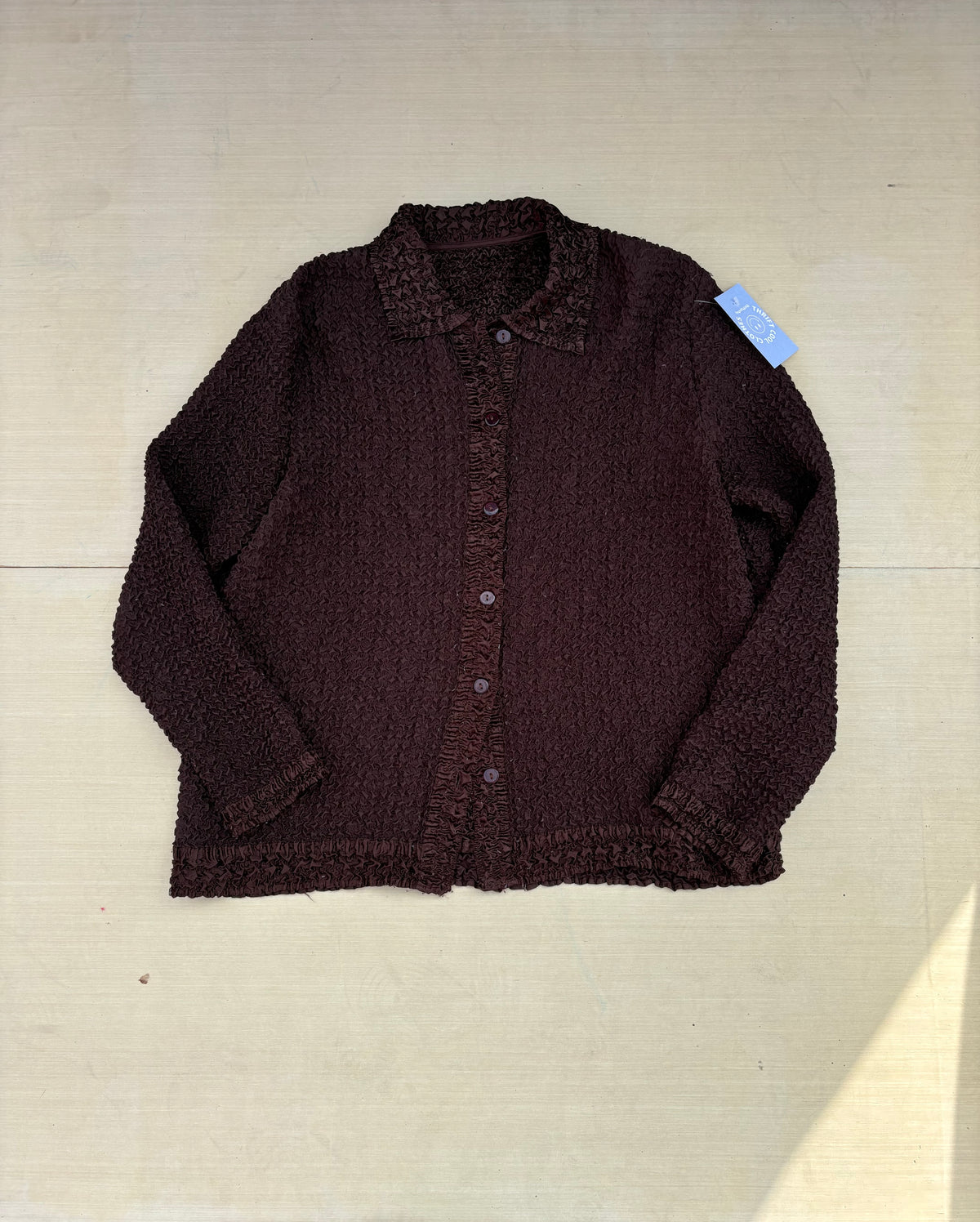 brown  textured button down, M