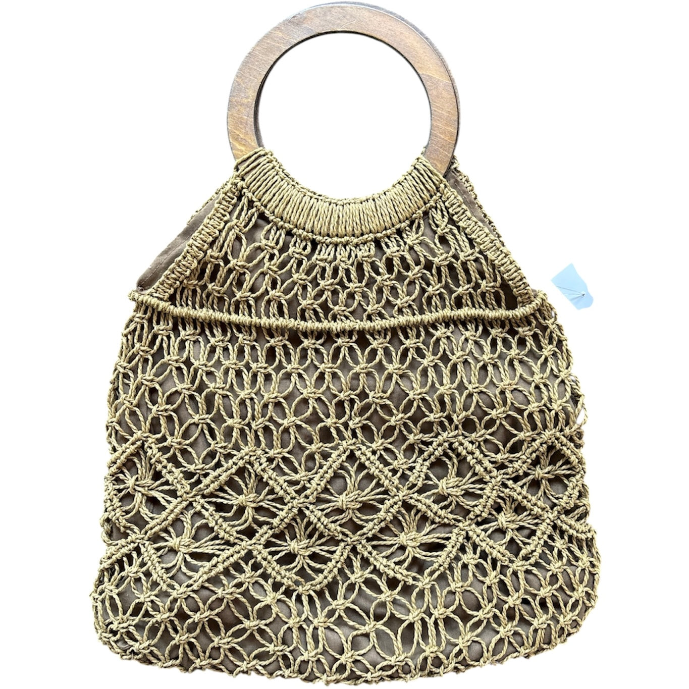 brown  weave wooden handle bag