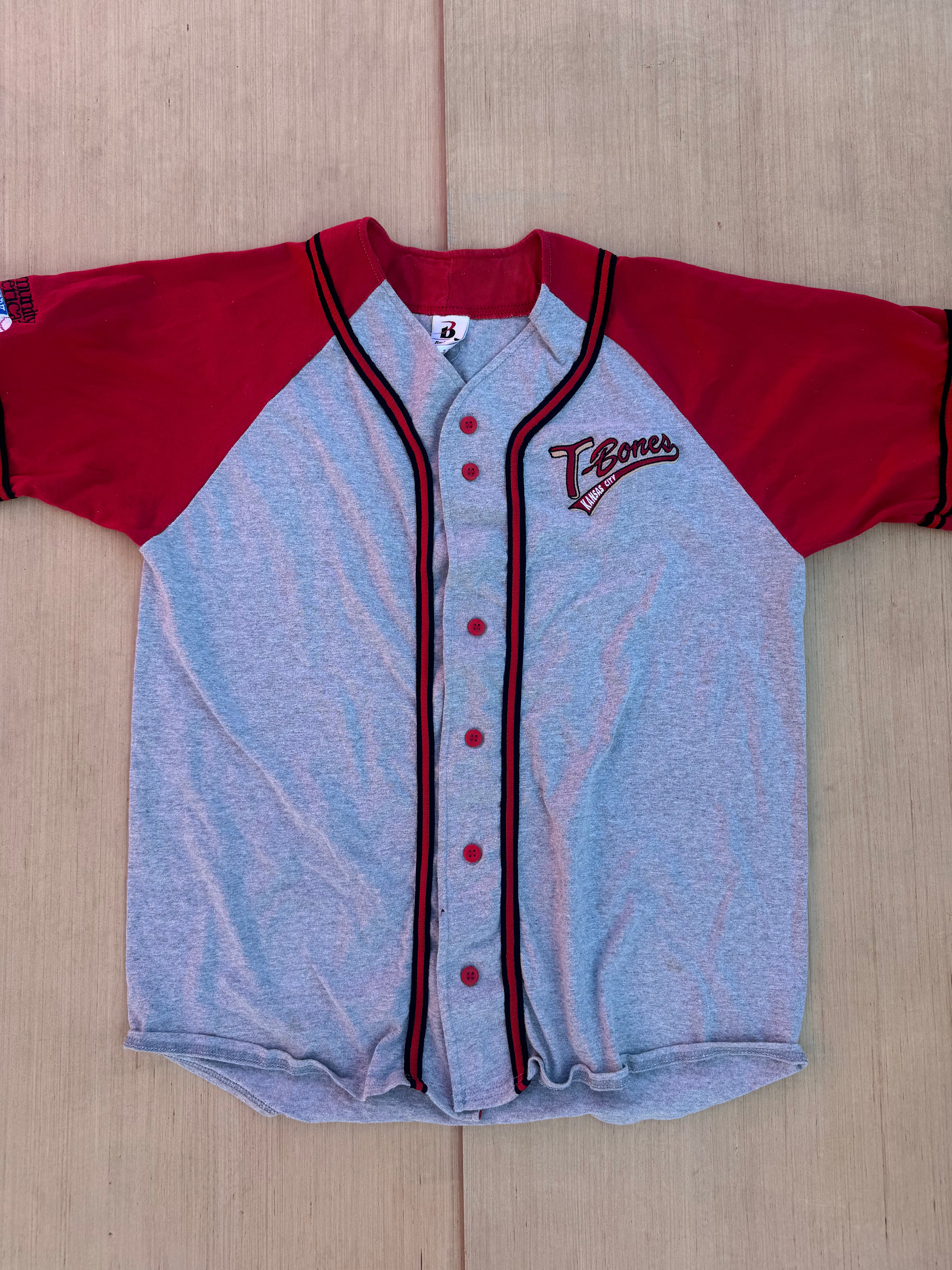 Grey red Badger T bones baseball jersey, L