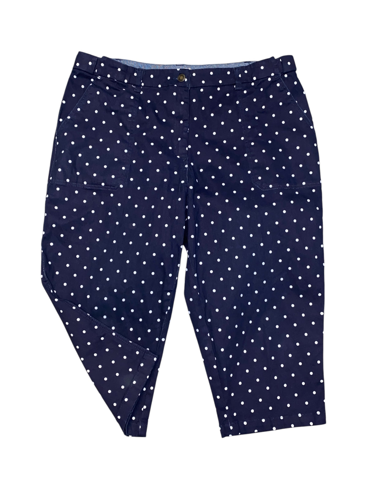blue white woman within polka dot capri, 16