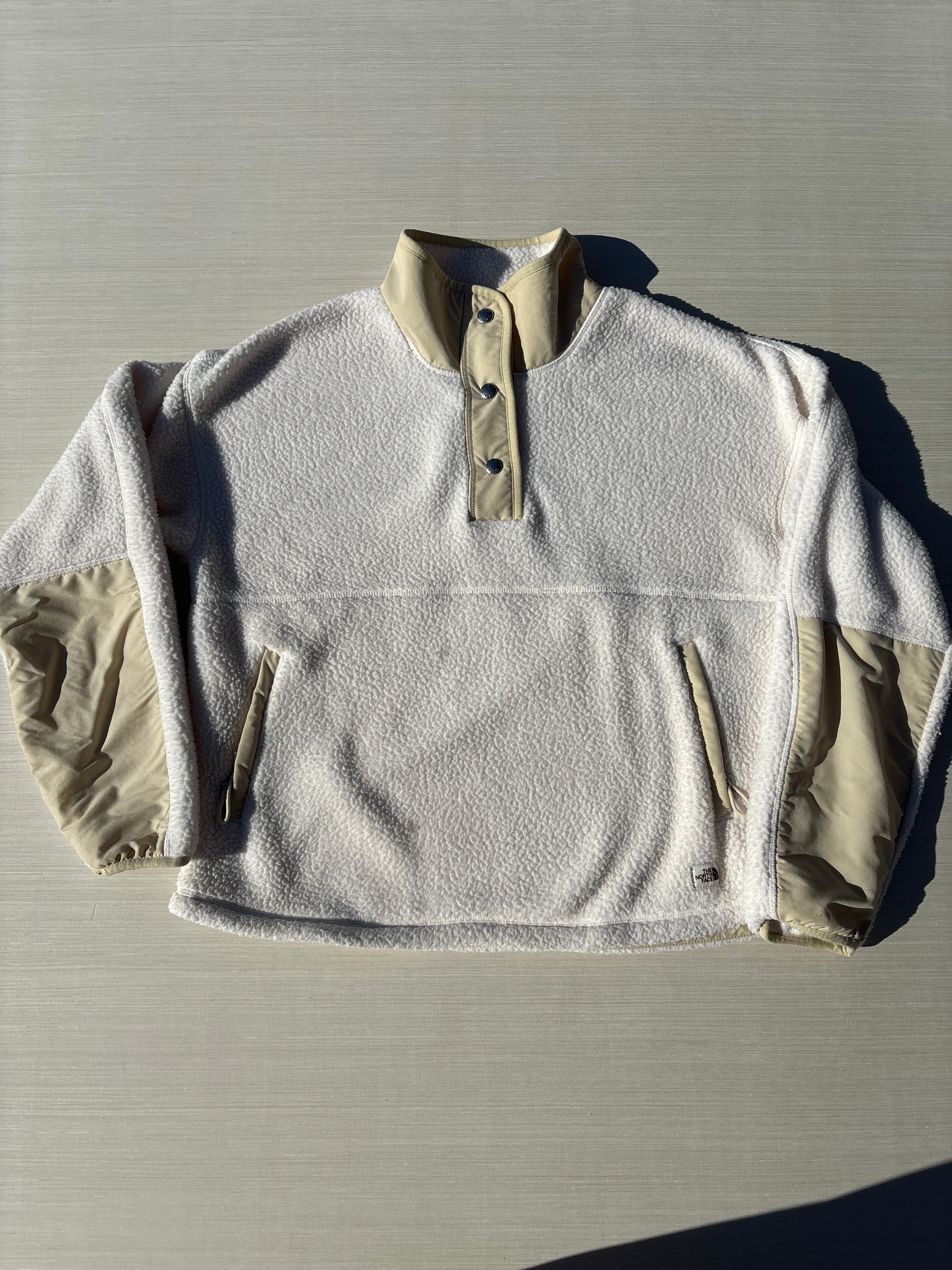 white tan the north face sherpa quarter button, s