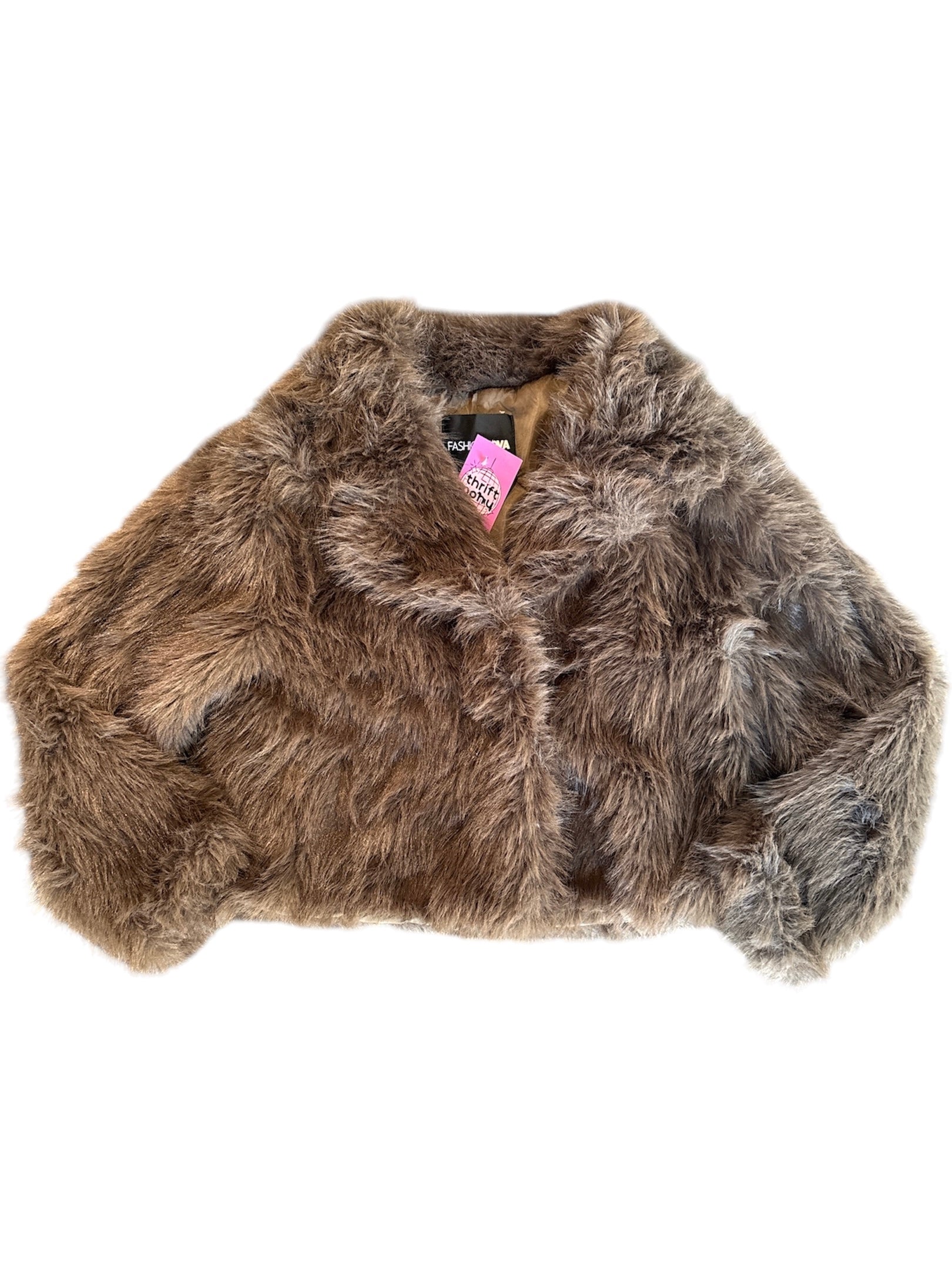 brown fashion nova faux fur jacket, m