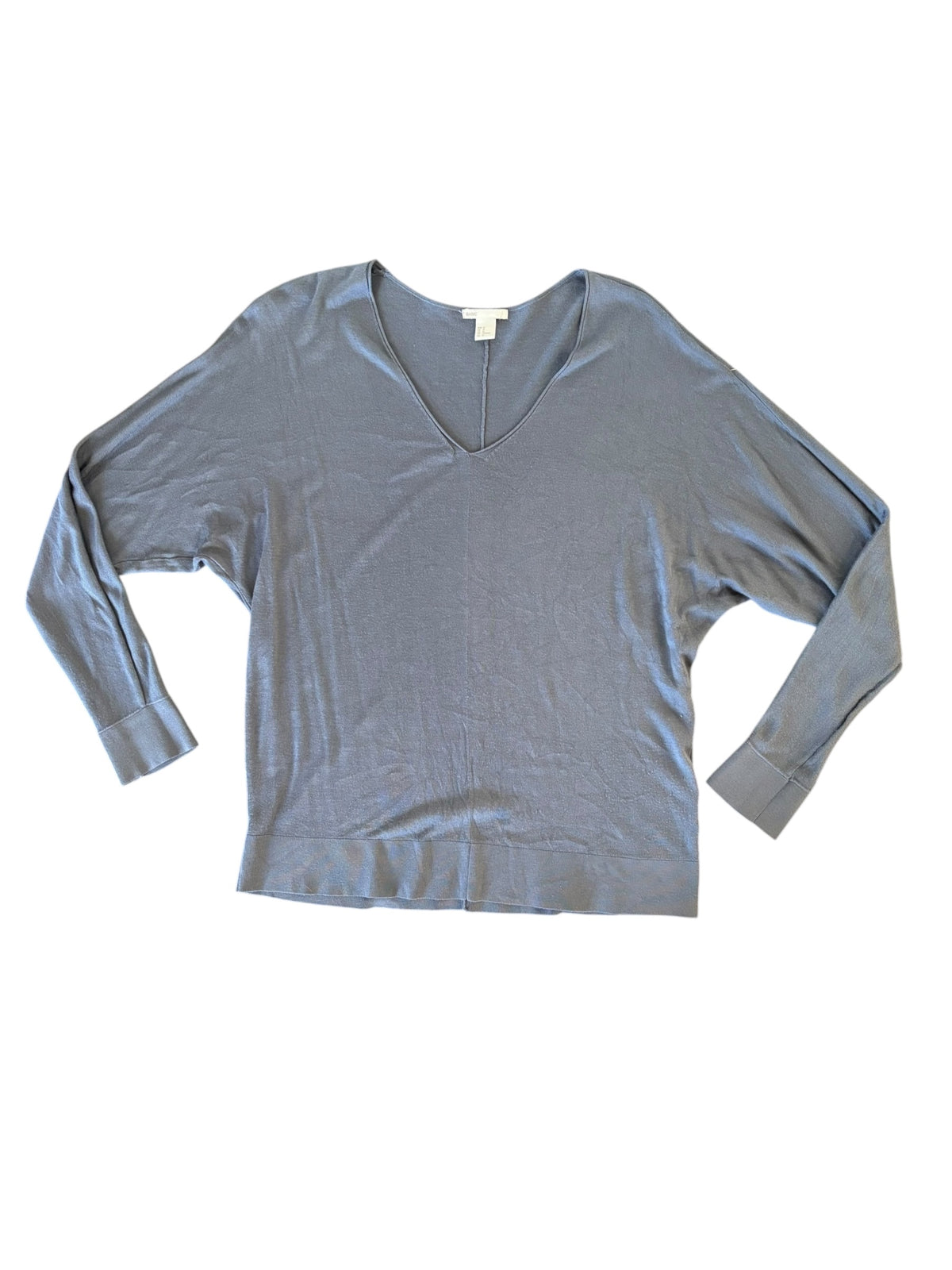 steel blue h&m sheer v neck ls, m