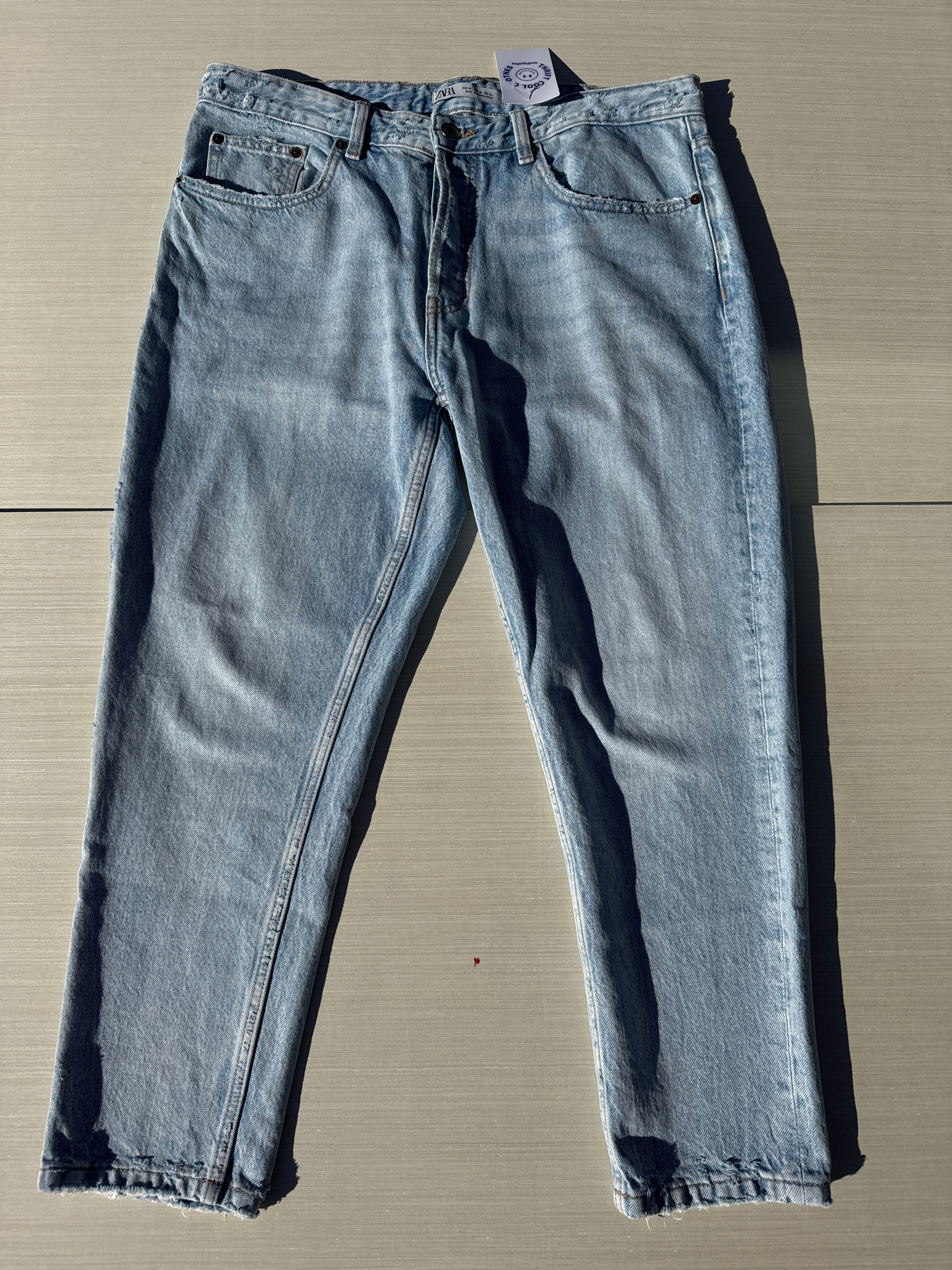 blue zara straight leg jeans, 36